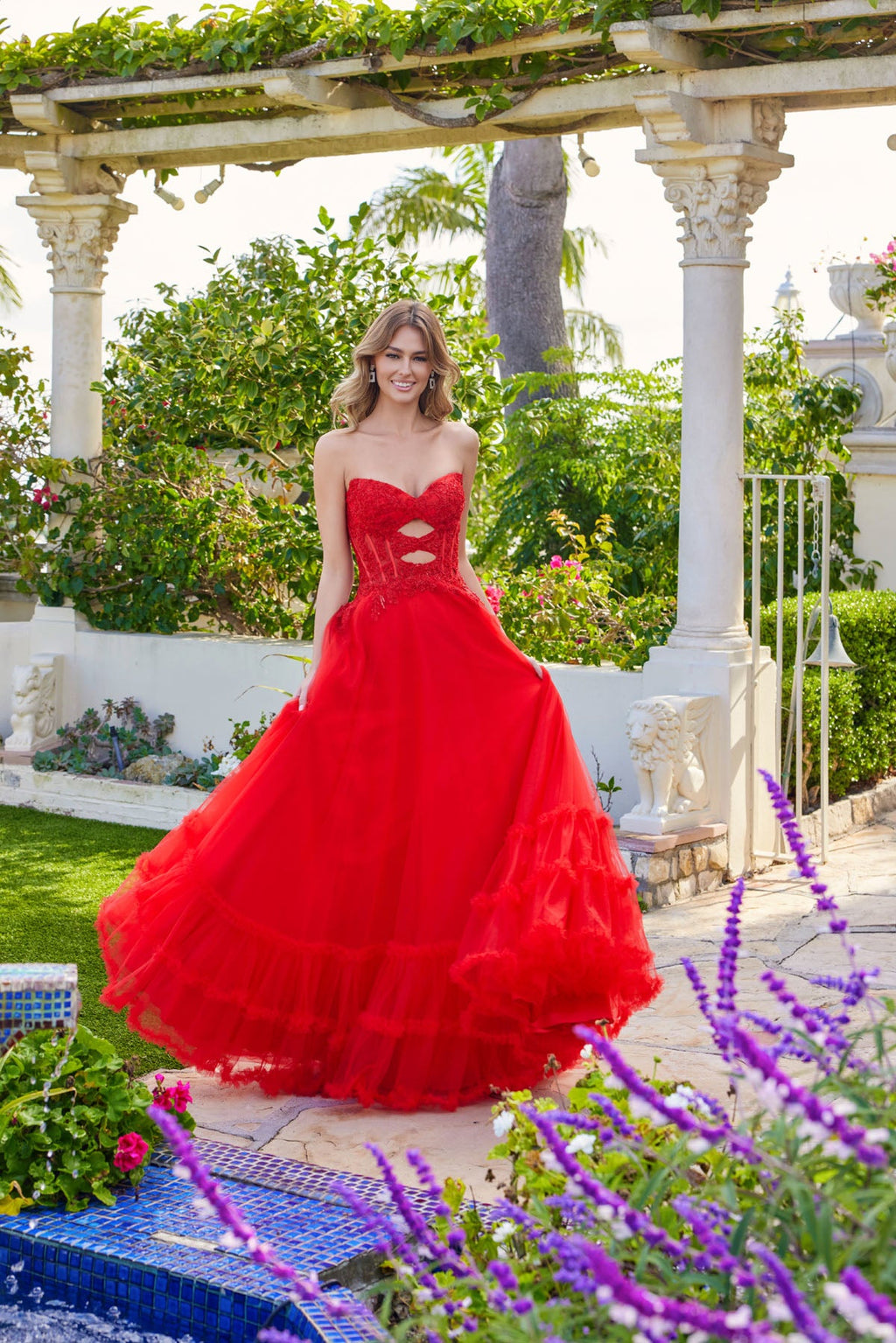 Sleeveless Strapless Graduation Ball Gown w/ Front Cut-Outs JTJT2561S