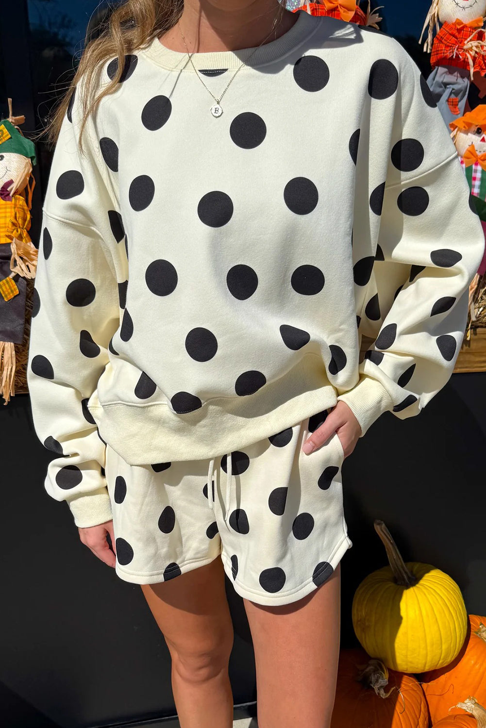 Polka Dot Pullover Drawstring Shorts Set