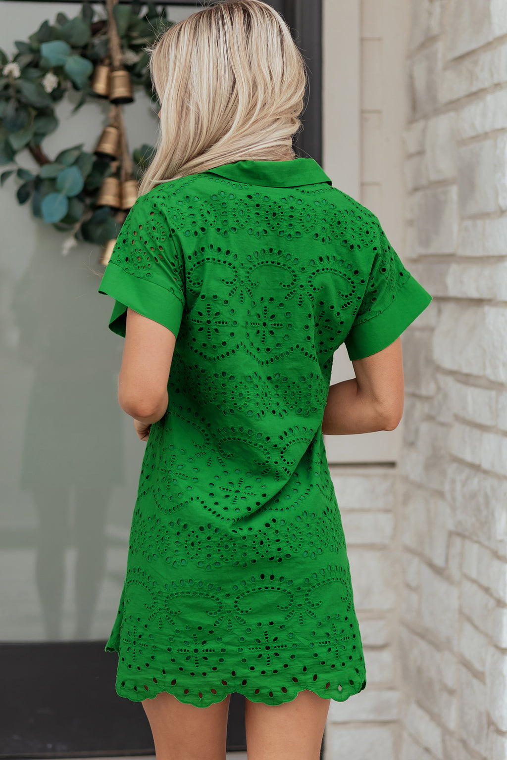 Black Solid Color Eyelet Embroidered T Shirt Mini Dress