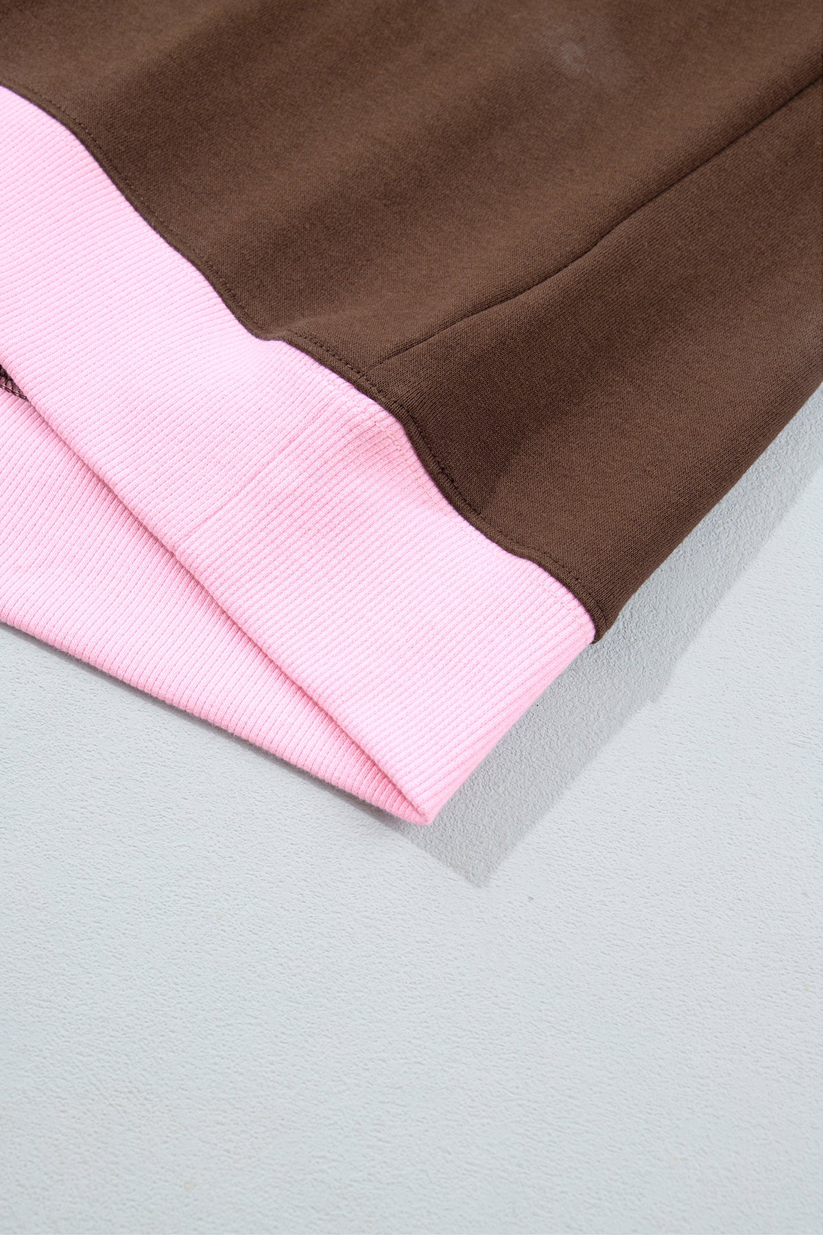 Pink Colorblock Trim Crewneck Long Sleeve Pullover Sweatshirt
