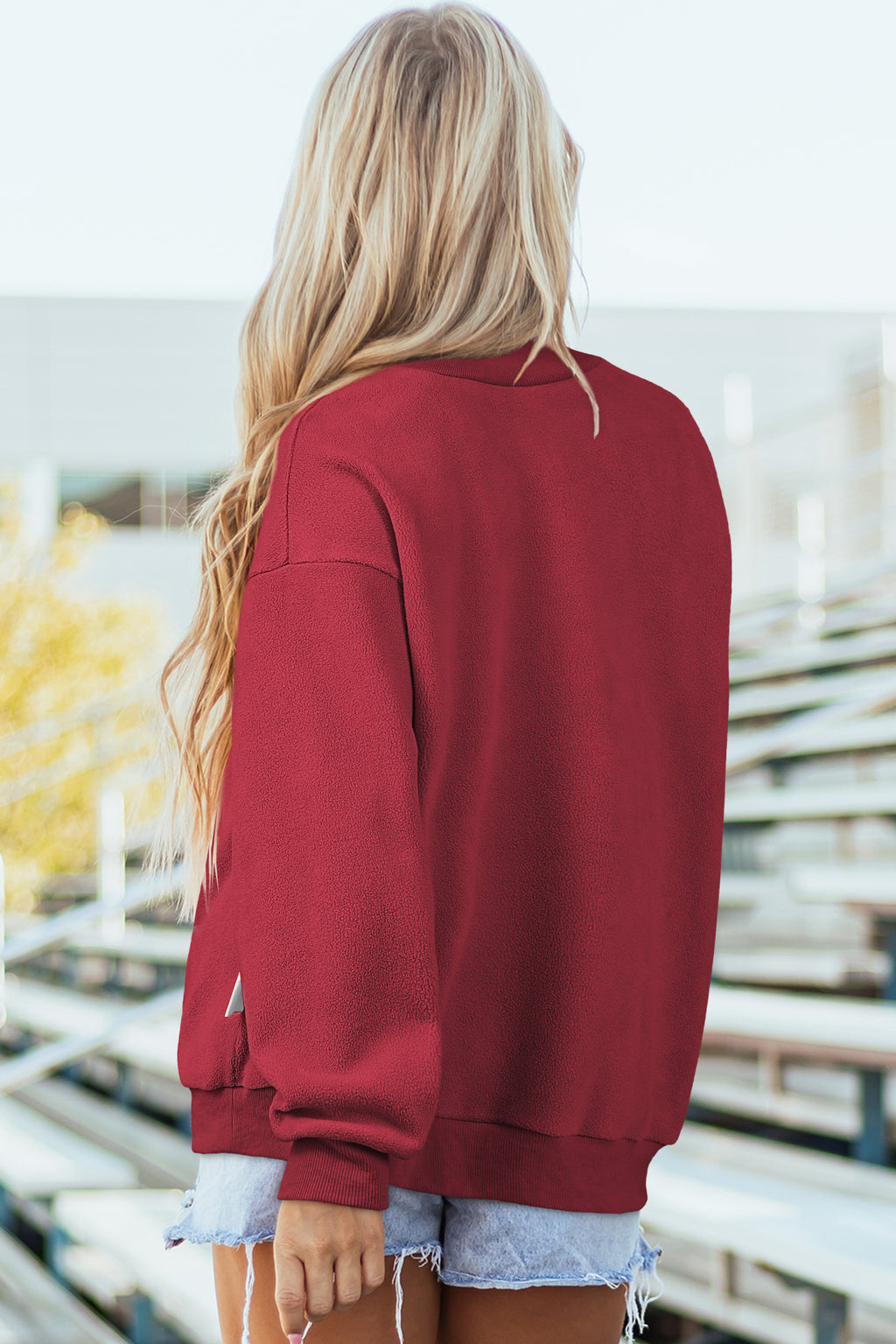 Bright Pink Oversize Drop Shoulder Reversible Mock Neck Sweatshirt