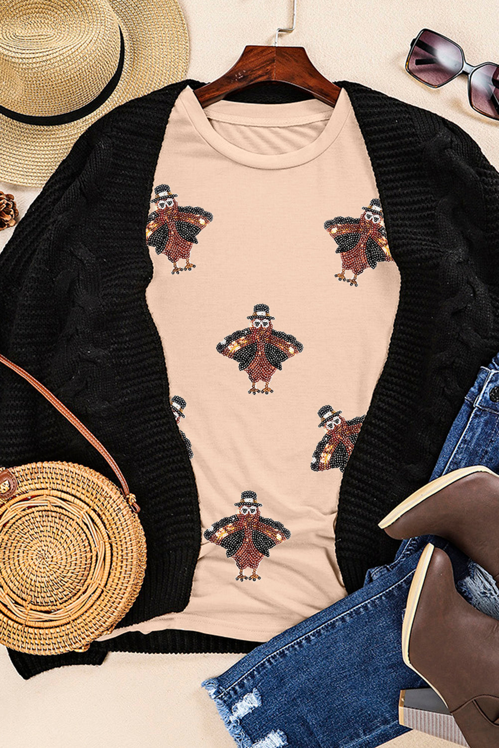 Sequined Turkey Thanksgiving T-Shirt