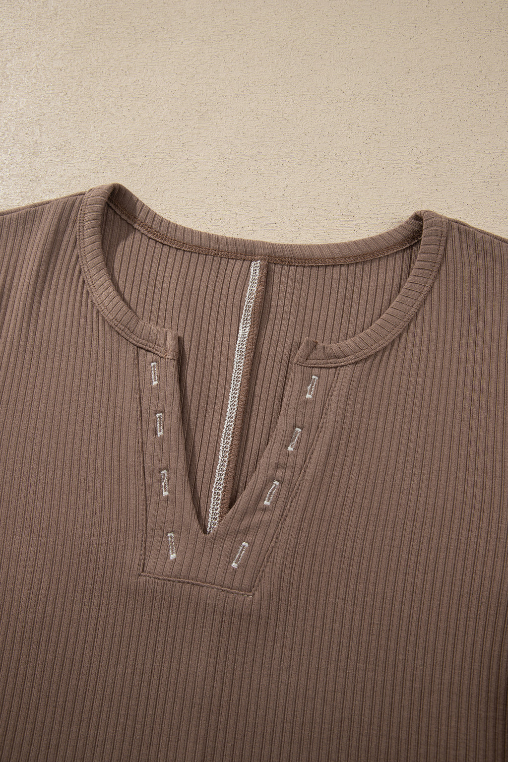 Peacock Blue V Neck Ribbed Stitched Detail Long Sleeve Top