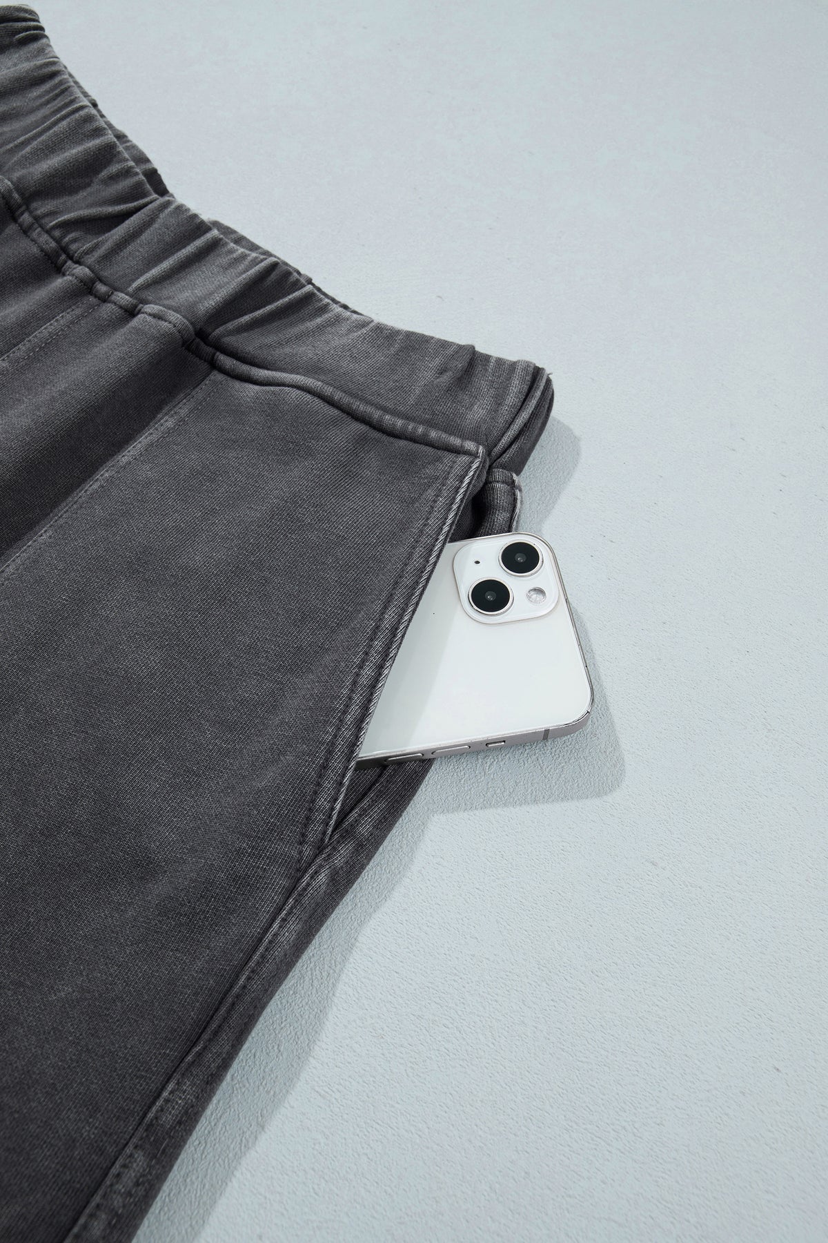Carbon Grey Mineral Wash Seam Detail Elastic Waist Barrel Pants
