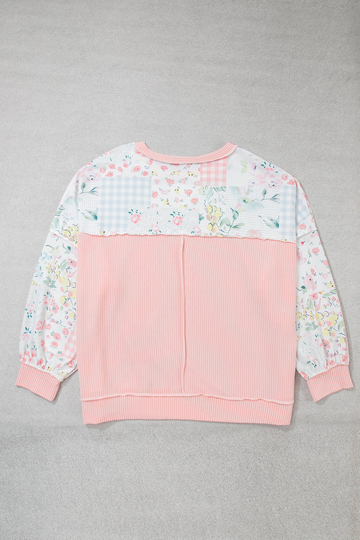 Pink Patchwork Long Sleeve Tunic Plus Size Blouse