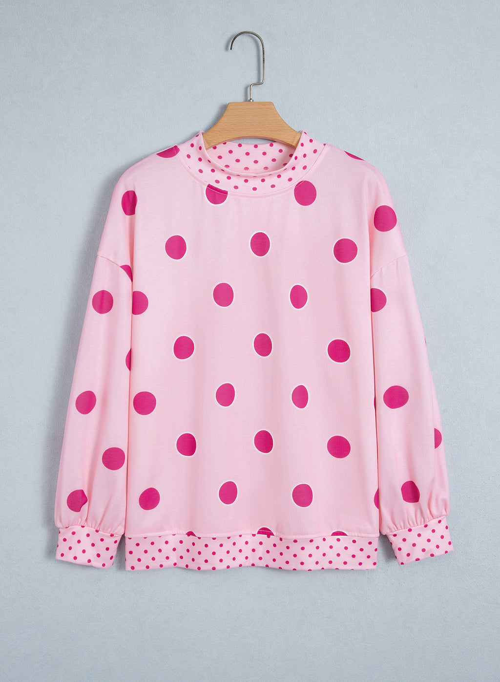 Red Polka Dot Print Contrast Detail Oversized Tunic Sweatshirt