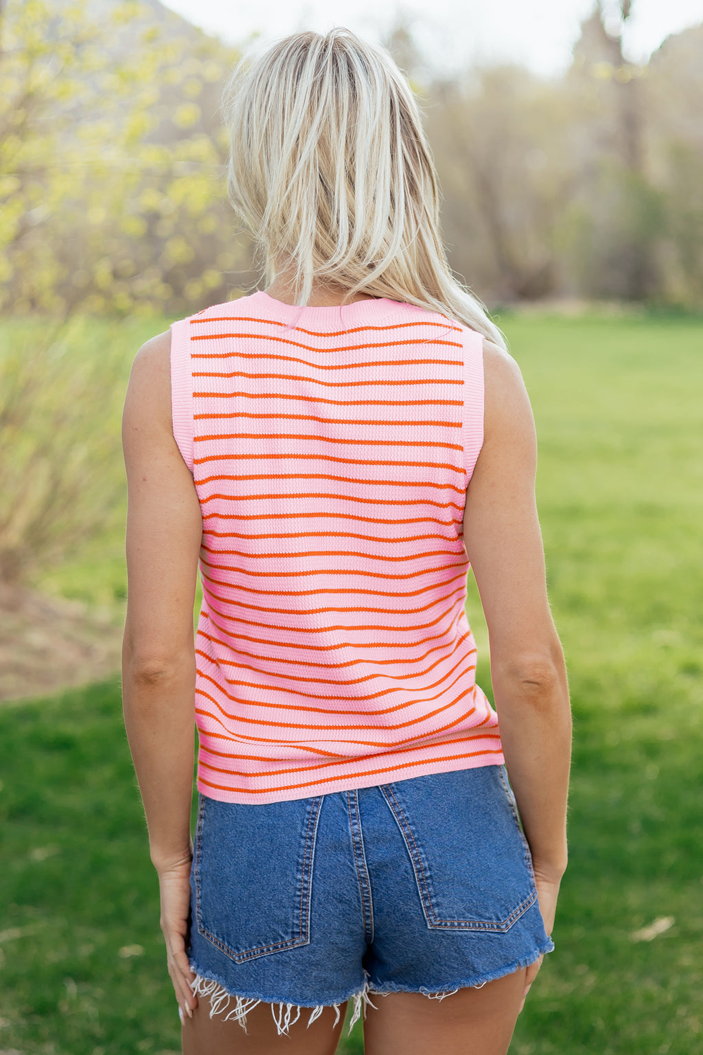 Pink Stripe Textured Casual Sweater Top