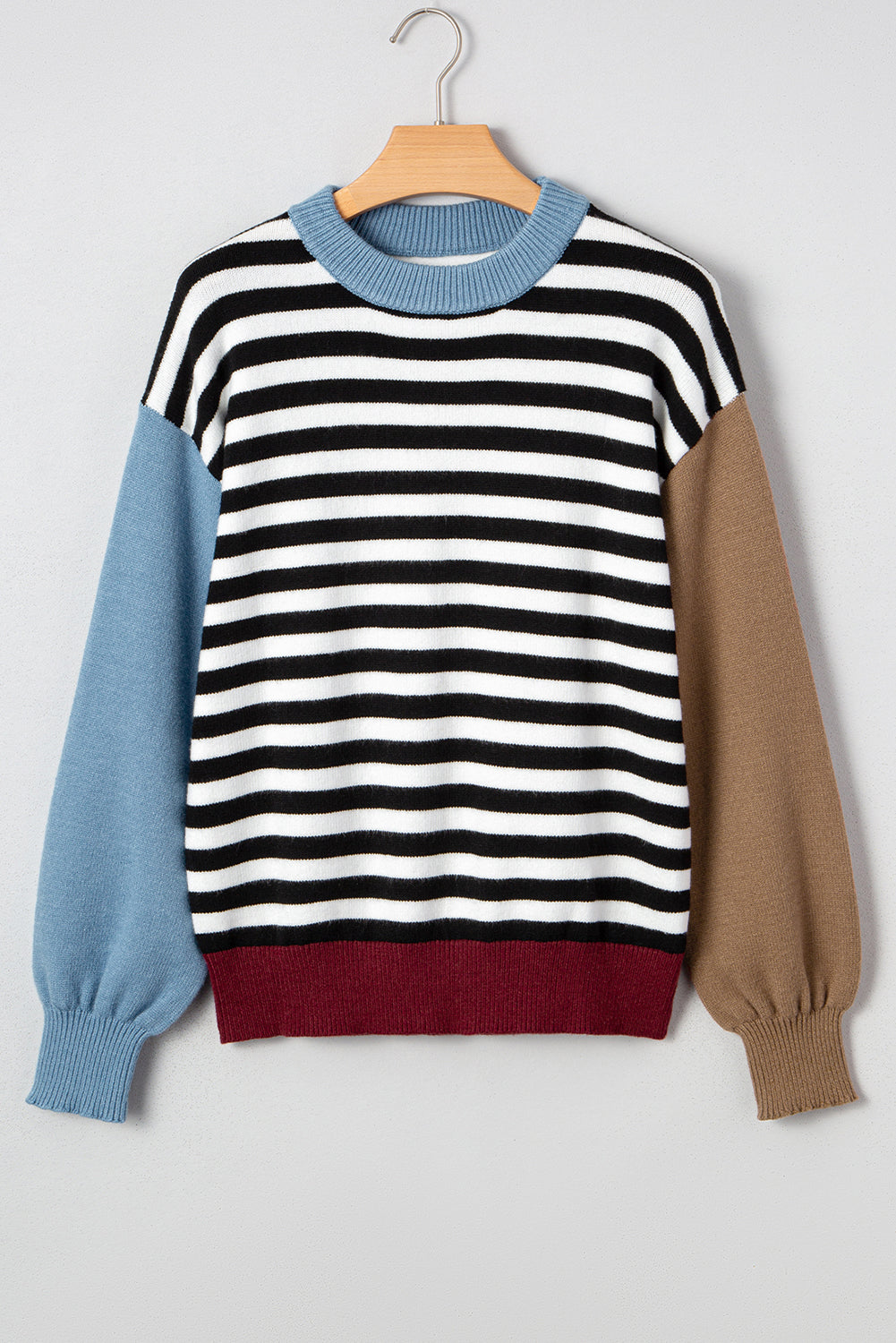Striped Colorblock Sleeve Chic Sweater
