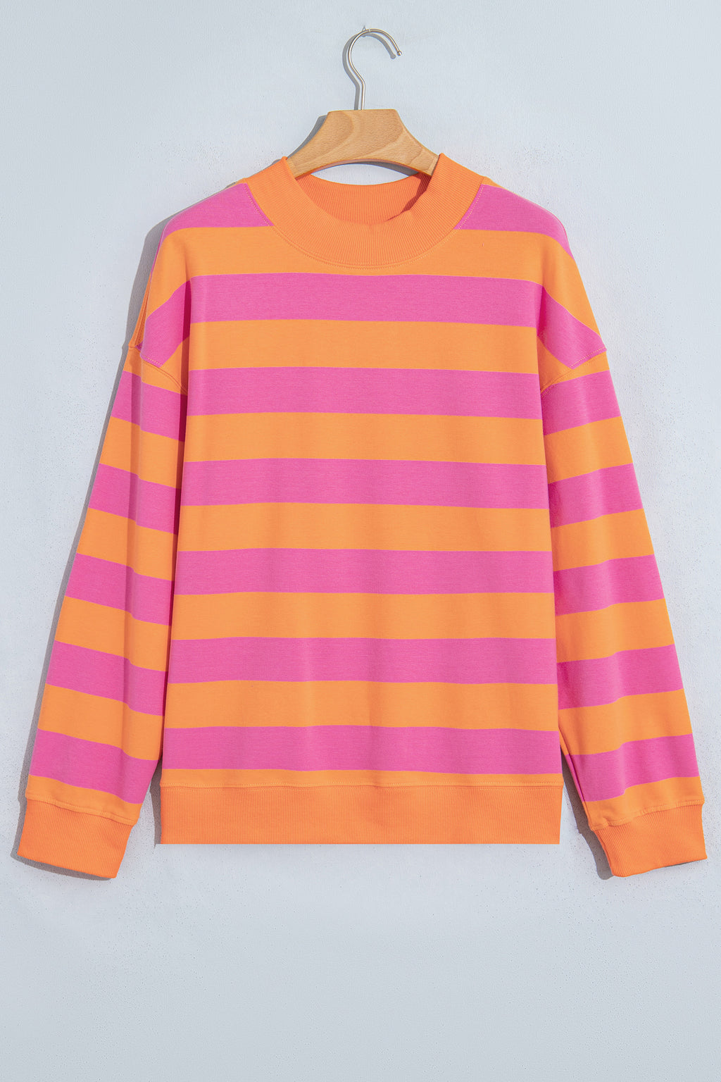 Brown Stripe Colorblock Mock Neck Relaxed Sweatshirt