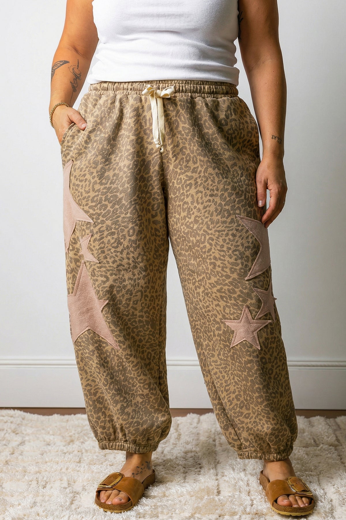 Khaki Plus Size Leopard Print Jogger Pants