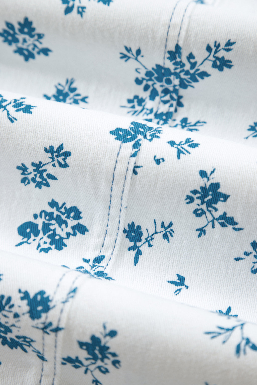 Sky Blue Floral Print Straight Leg Jeans