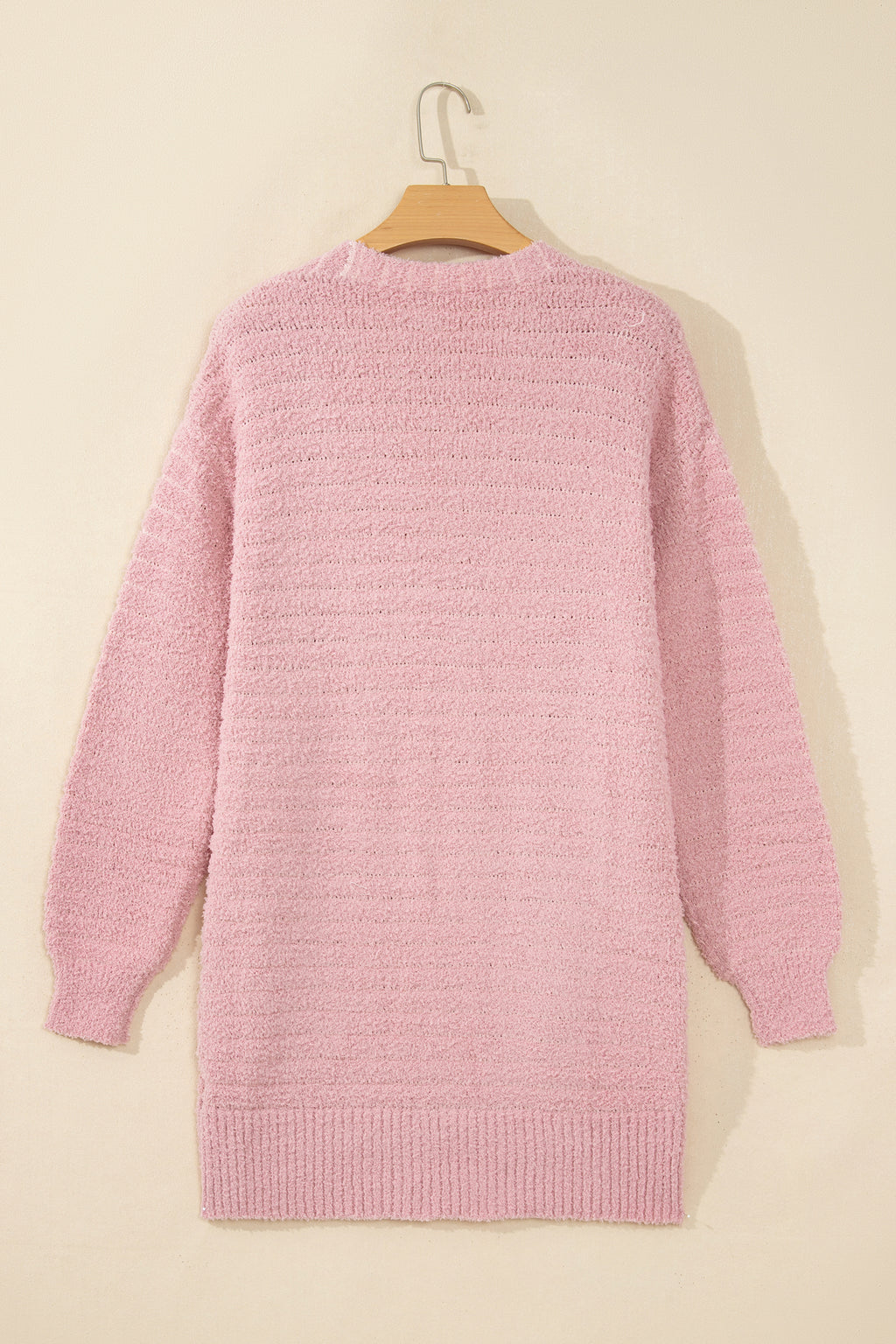 Light Pink Open Front Soft Fuzzy Ribbed Sweater Cardigan