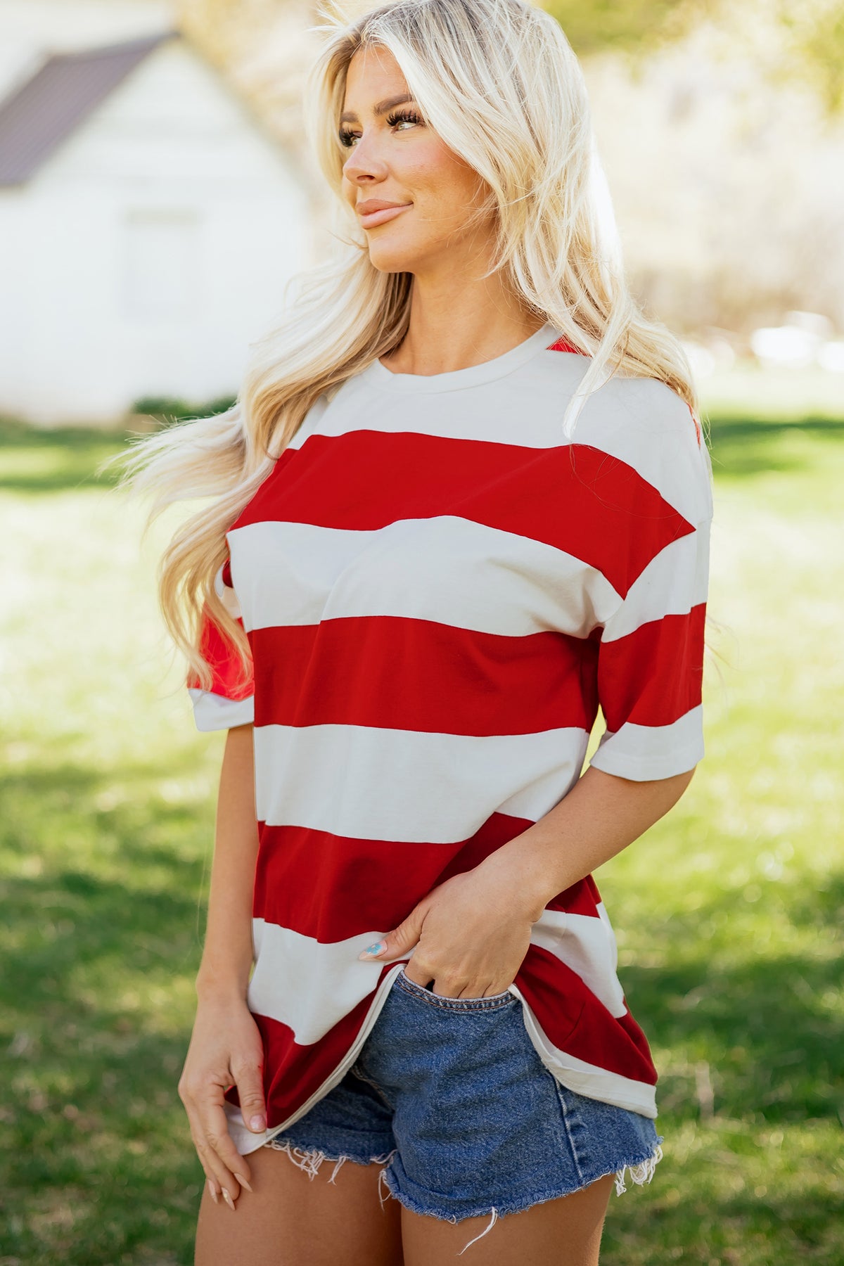 Bright Pink Striped Oversize Tunic Tee
