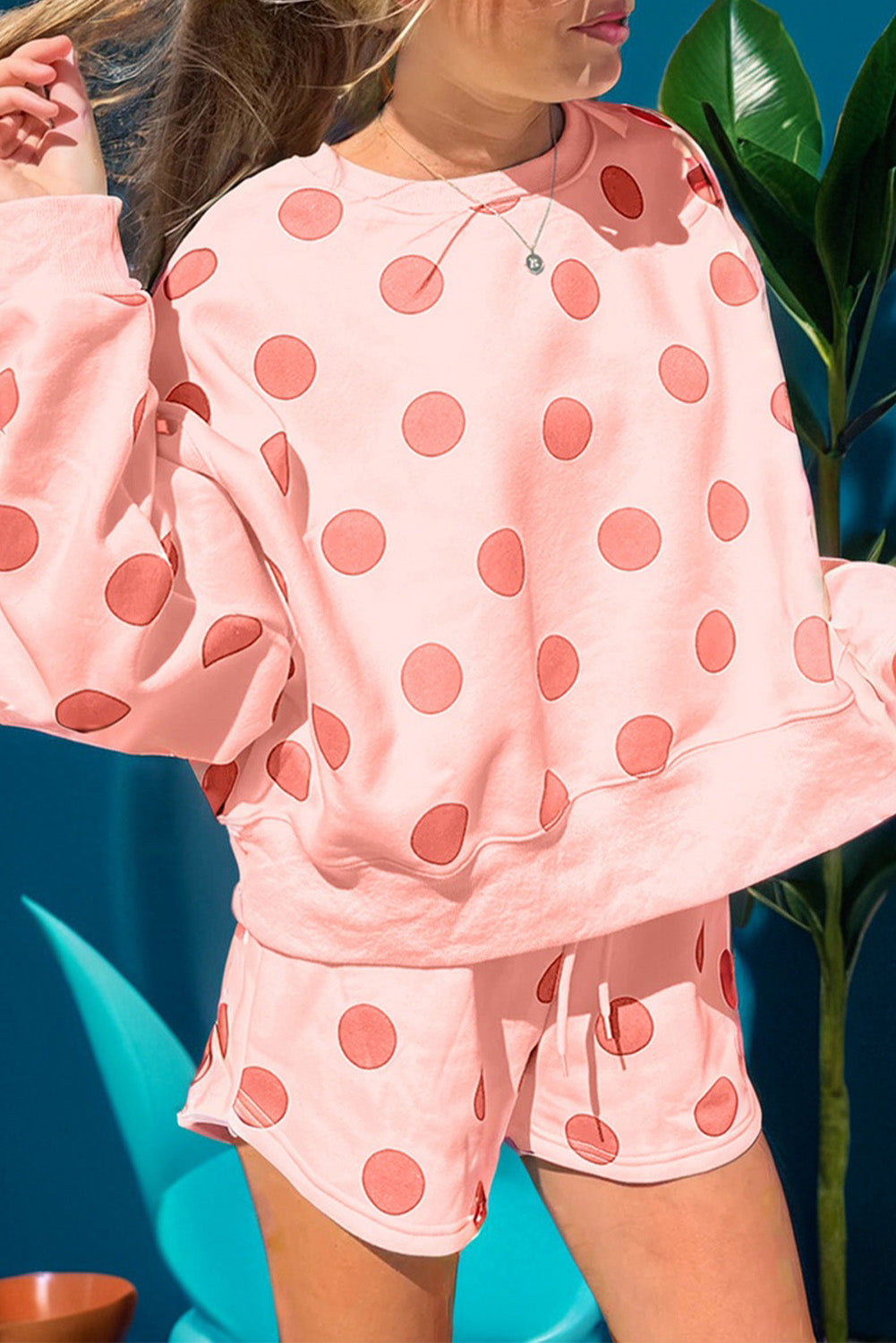 Polka Dot Pullover Drawstring Shorts Set