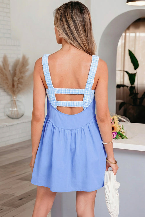 Beau Blue Faux Two Piece Gingham Mini Dress
