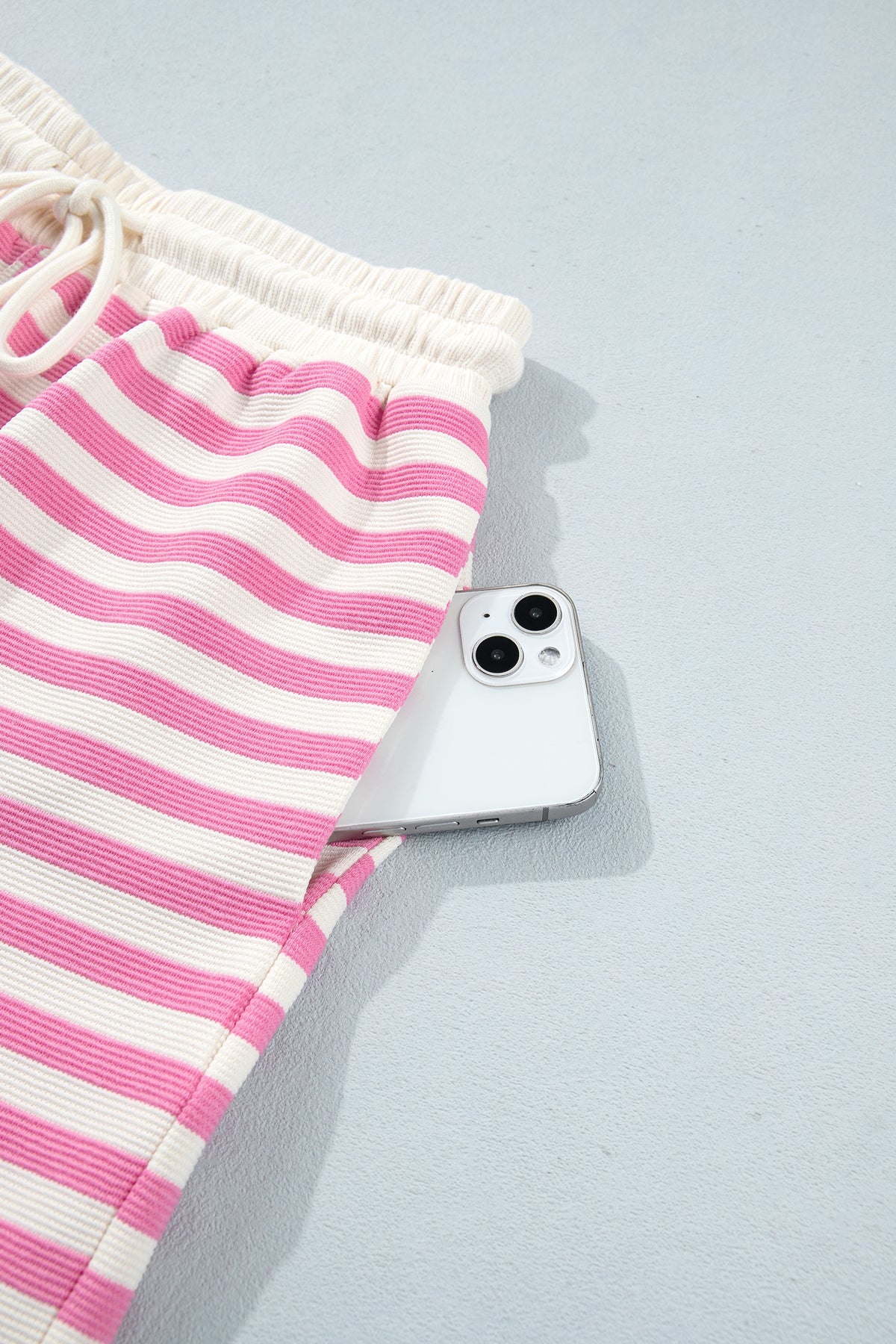 Pink Striped Long Sleeve Shorts Set