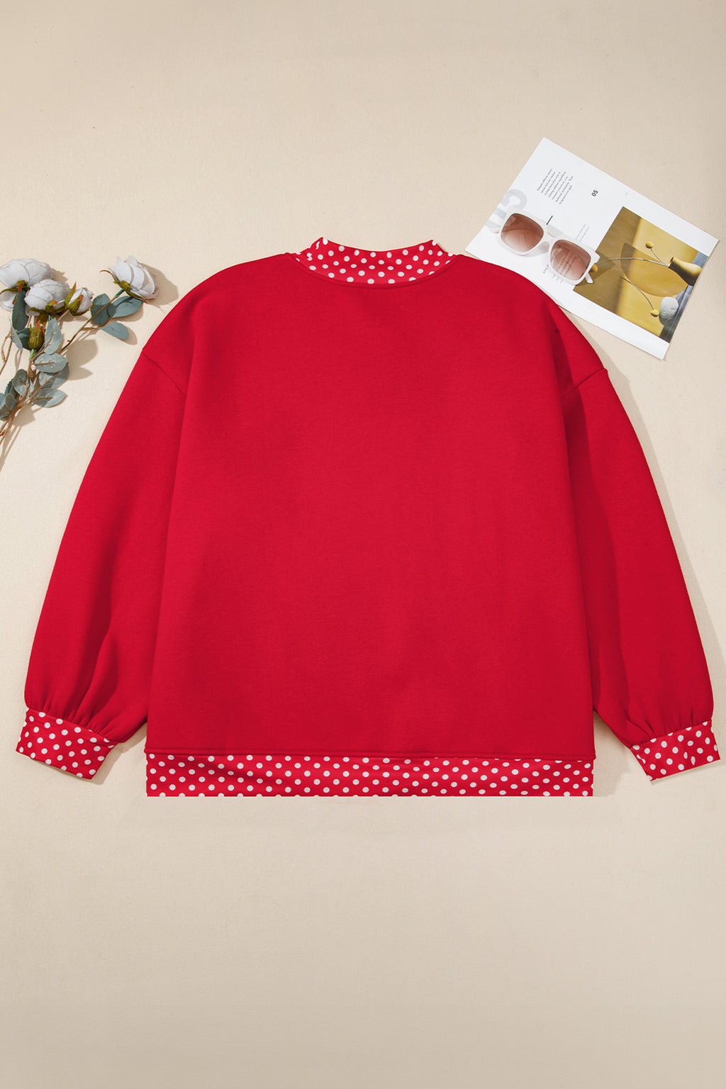 Dirty blue Polka Dot Patchwork Round Neck Plus Size Sweatshirt