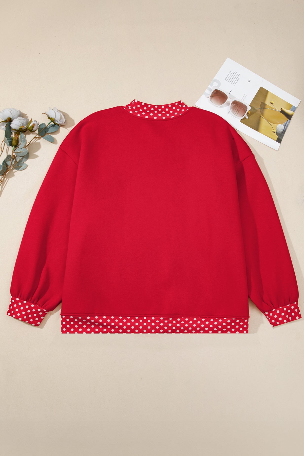 Dirty blue Polka Dot Patchwork Round Neck Plus Size Sweatshirt