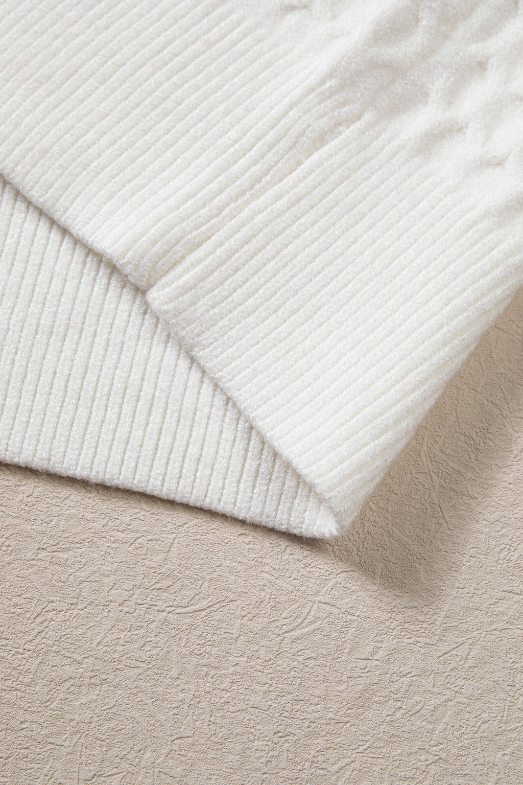 White Solid Textured Knit Pearl Embellished Pullover Sweater