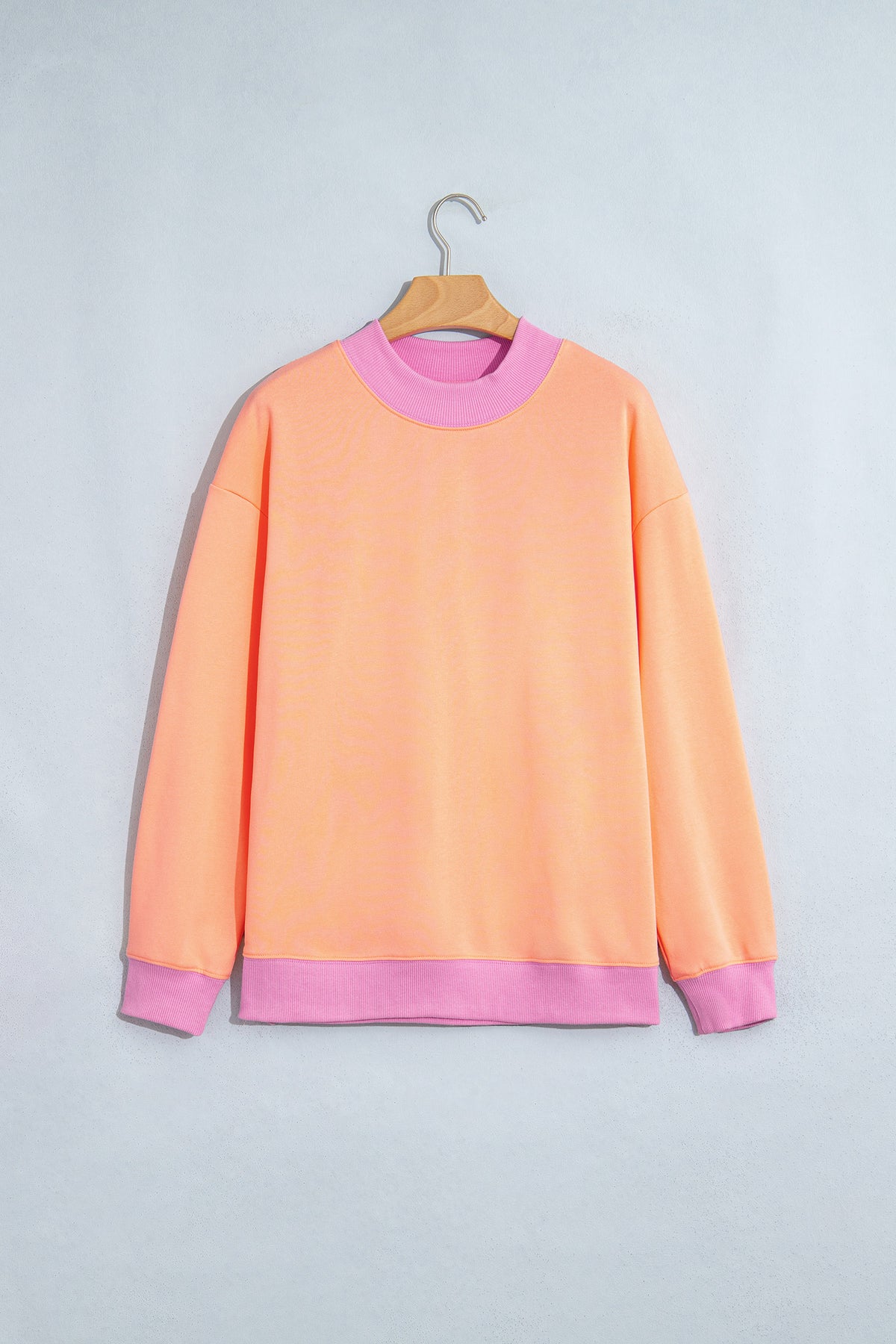 Pink Colorblock Trim Crewneck Long Sleeve Pullover Sweatshirt