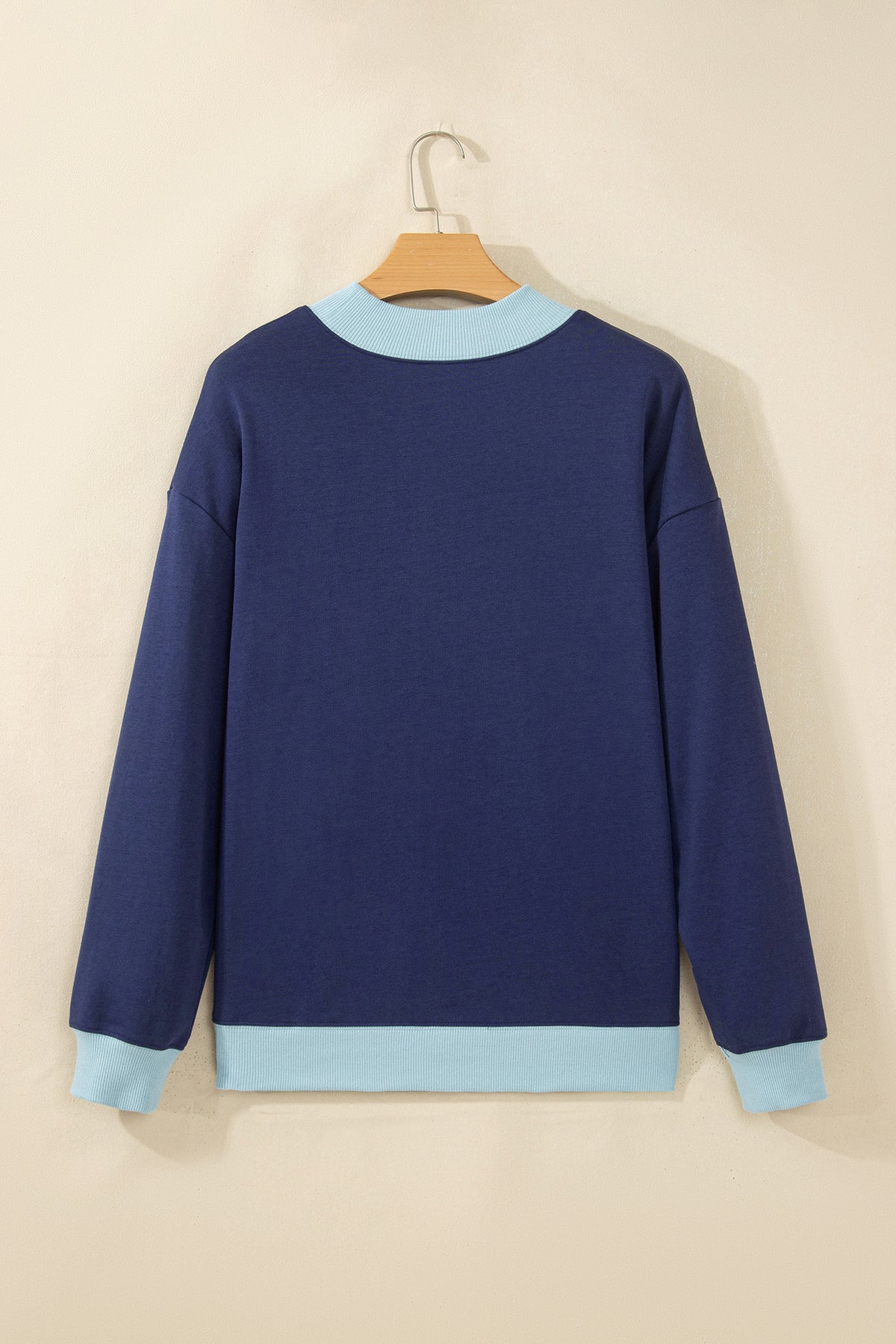 Pink Colorblock Trim Crewneck Long Sleeve Pullover Sweatshirt