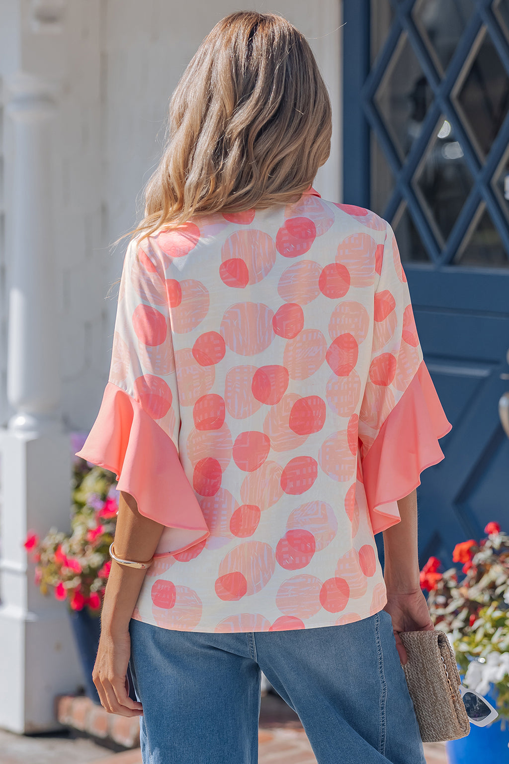 Pink Double Polka Dot Printed Babydoll Shirt