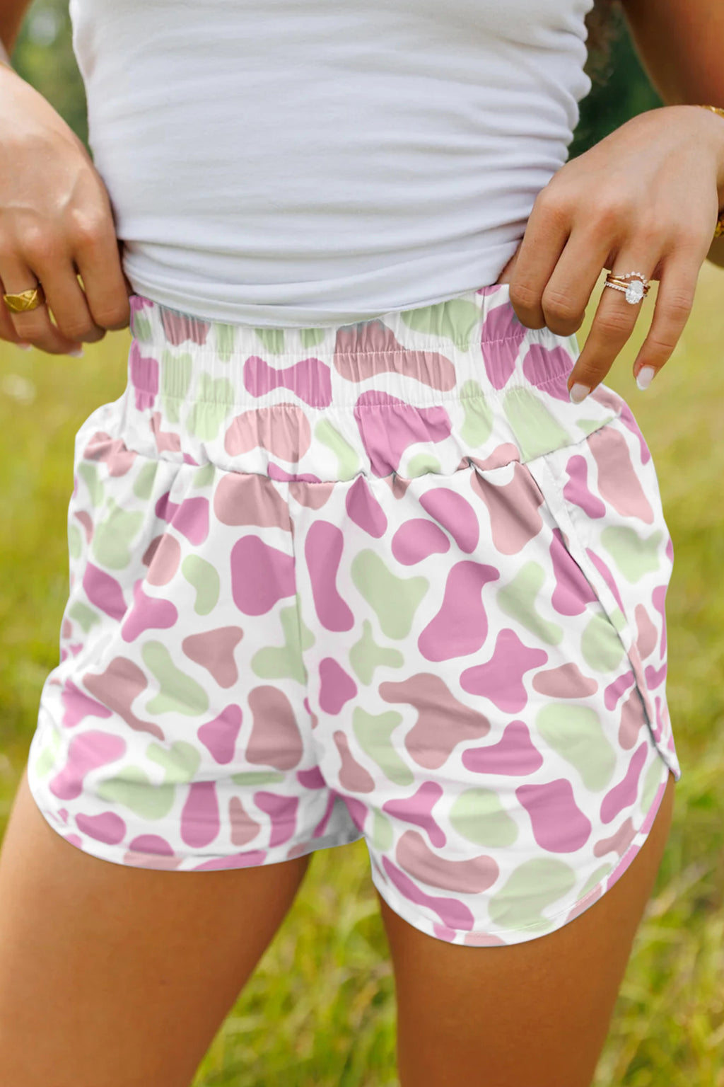 Green Camouflage Print High Waist Shorts
