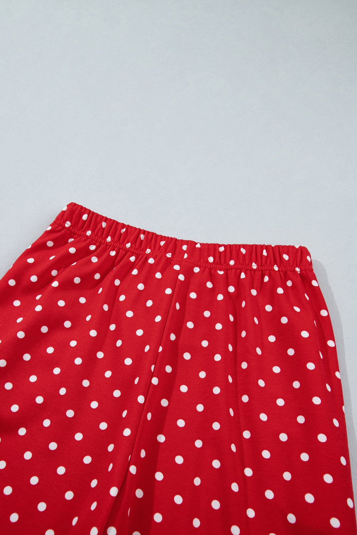 Red Polka Dot Drawstring Wide Leg Long Sleeve Top Pant Set