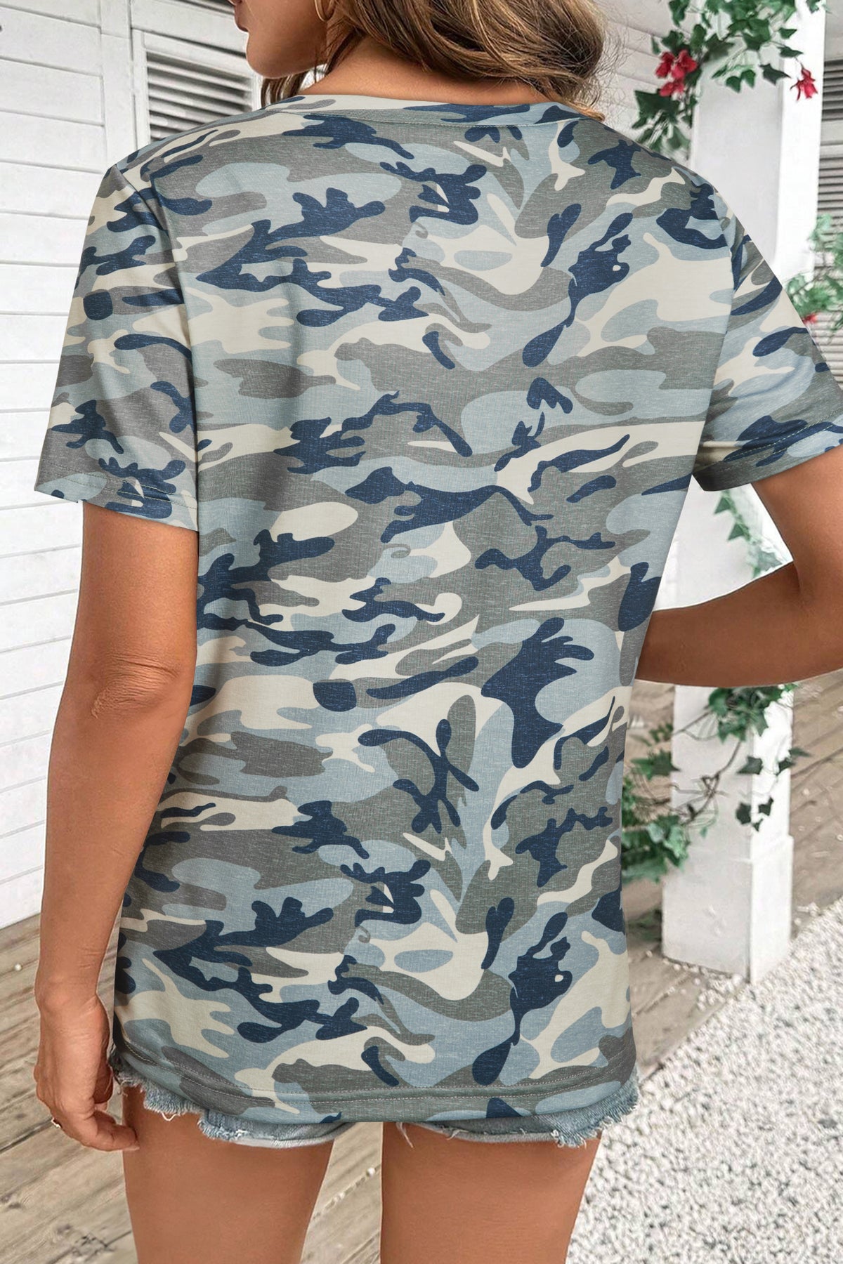 Pink Camouflage Print Crew Neck T Shirt