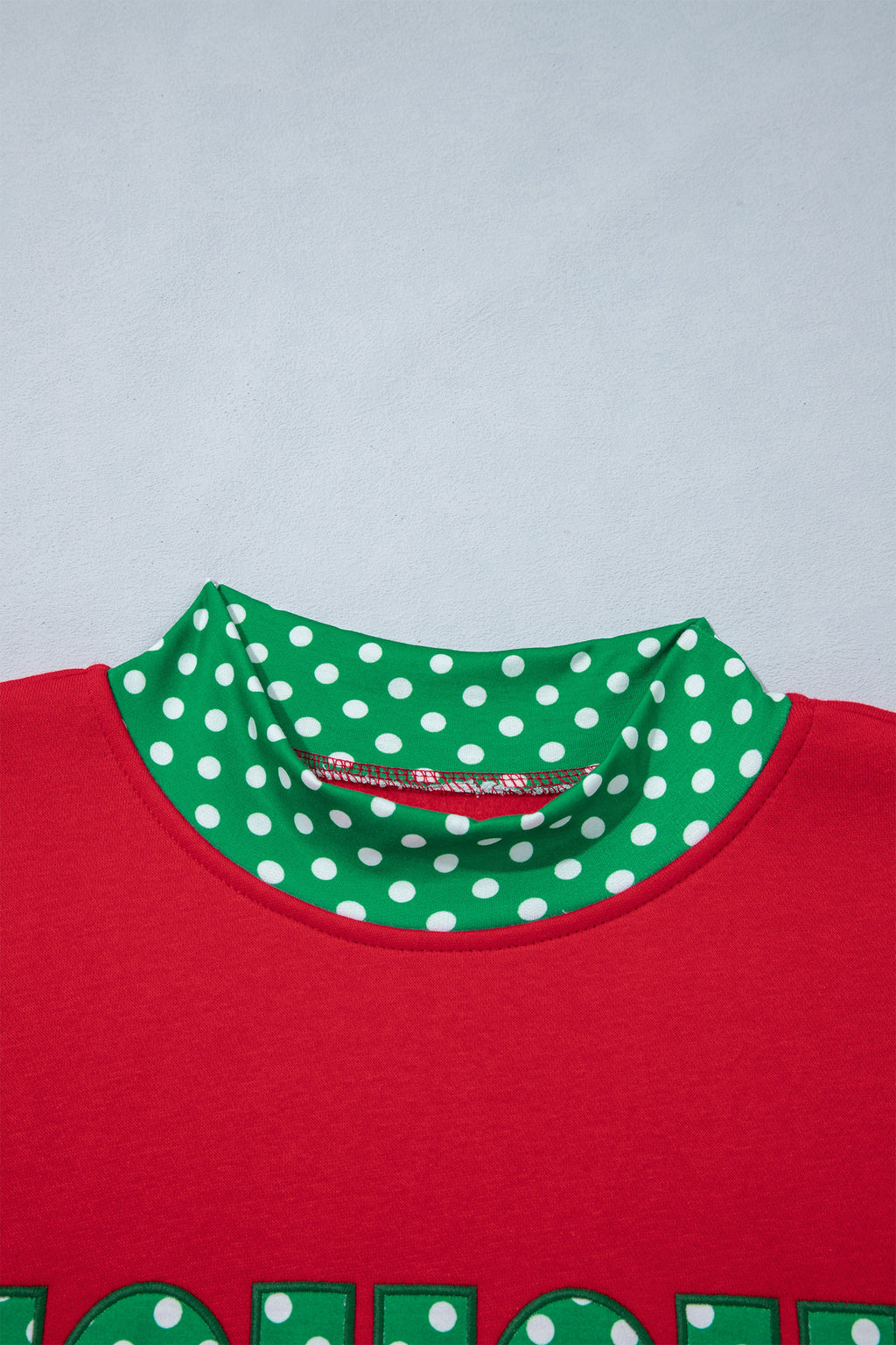 Fiery Red Polka Dot Letter Print Contrast Trim Mock Neck Sweatshirt