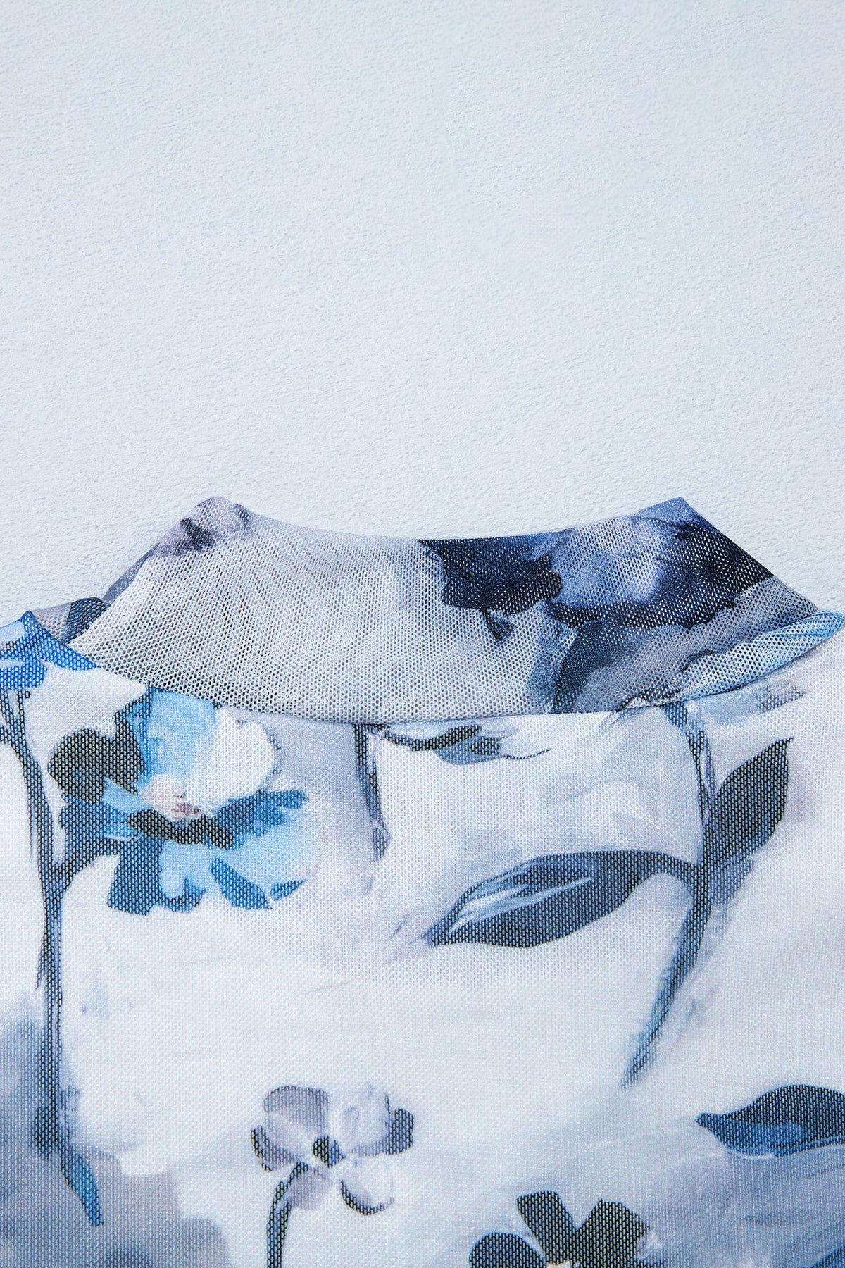 Sky Blue Floral Print Sheath Elegant Long Sleeve Dress