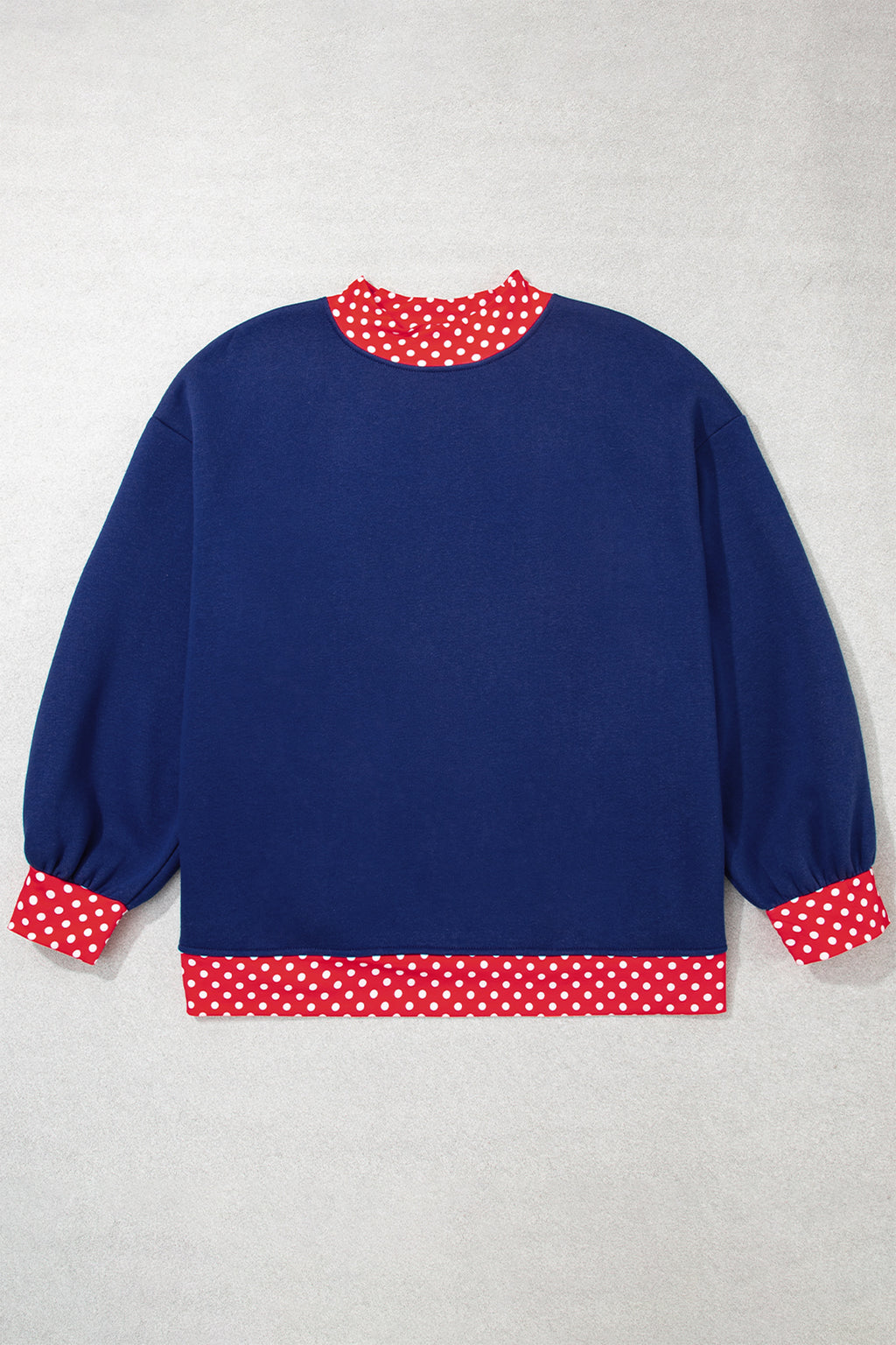 Dirty blue Polka Dot Patchwork Round Neck Plus Size Sweatshirt