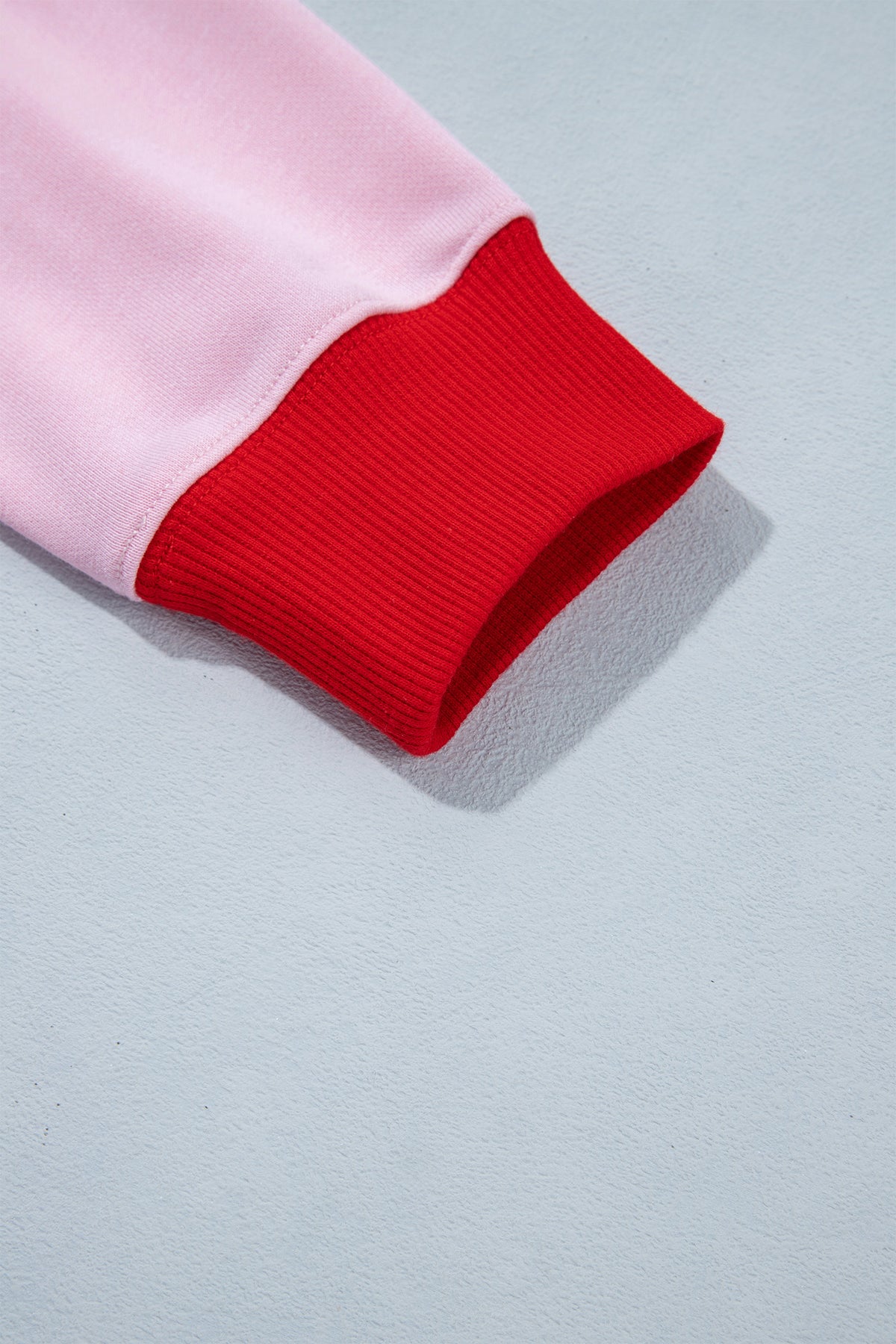 Pink Colorblock Trim Crewneck Long Sleeve Pullover Sweatshirt