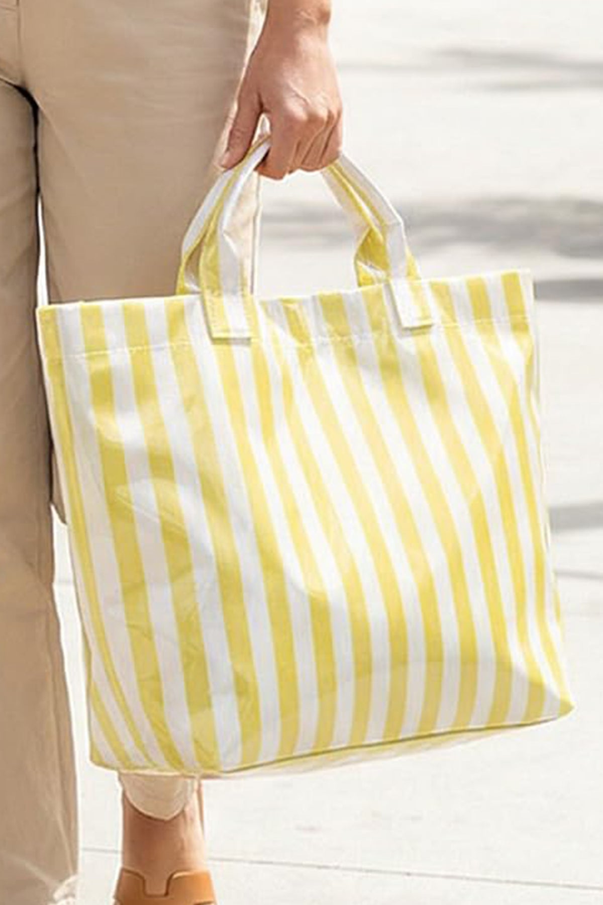 Pink Glossy Striped Vinyl Large Tote Bag (Color Varied)