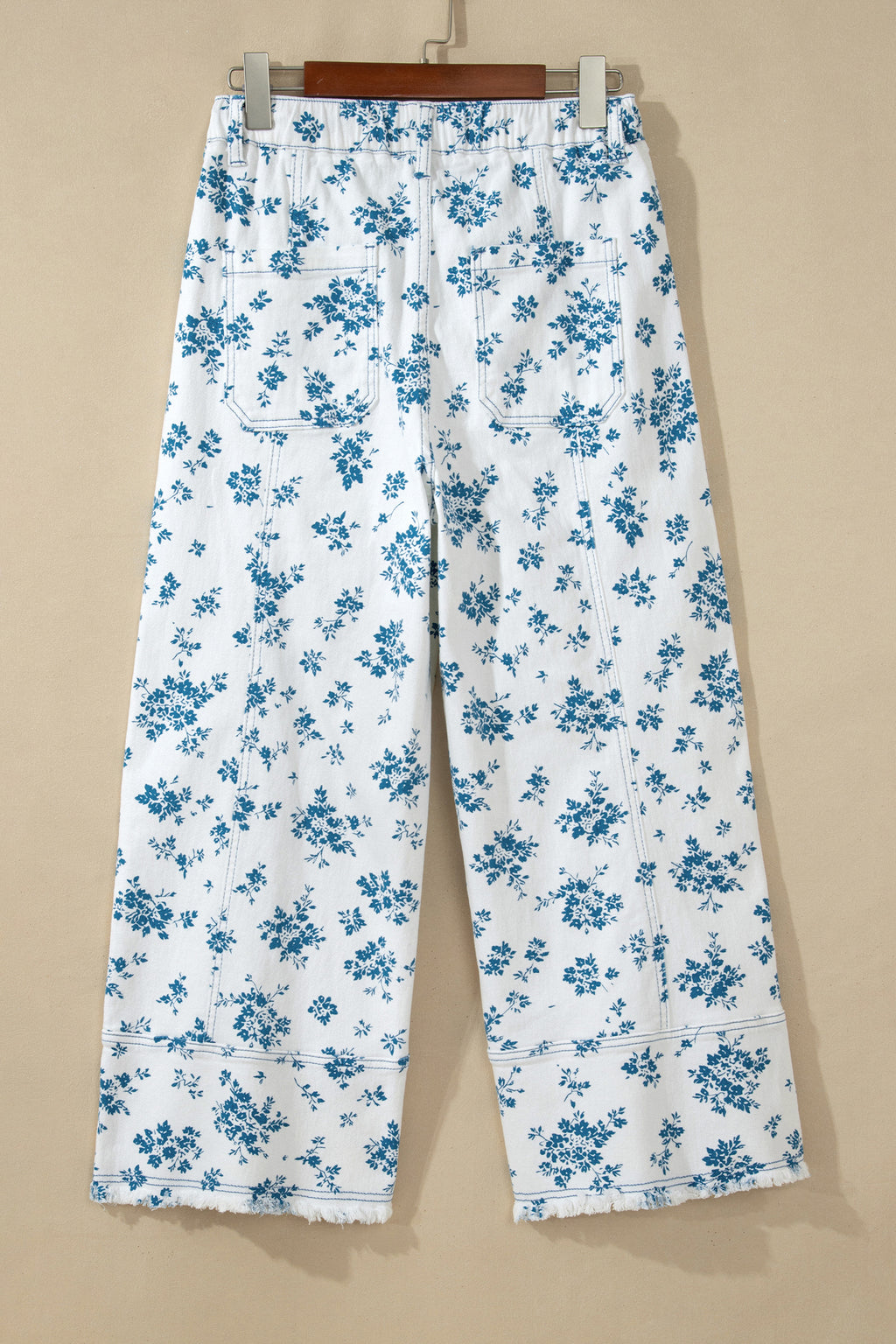 Sky Blue Floral Print Straight Leg Jeans