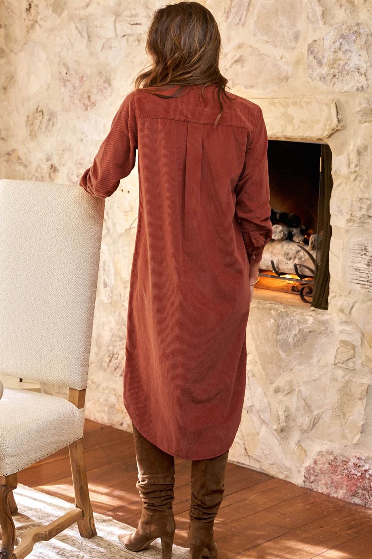 Clay Long Sleeve Button Down Corduroy Dress