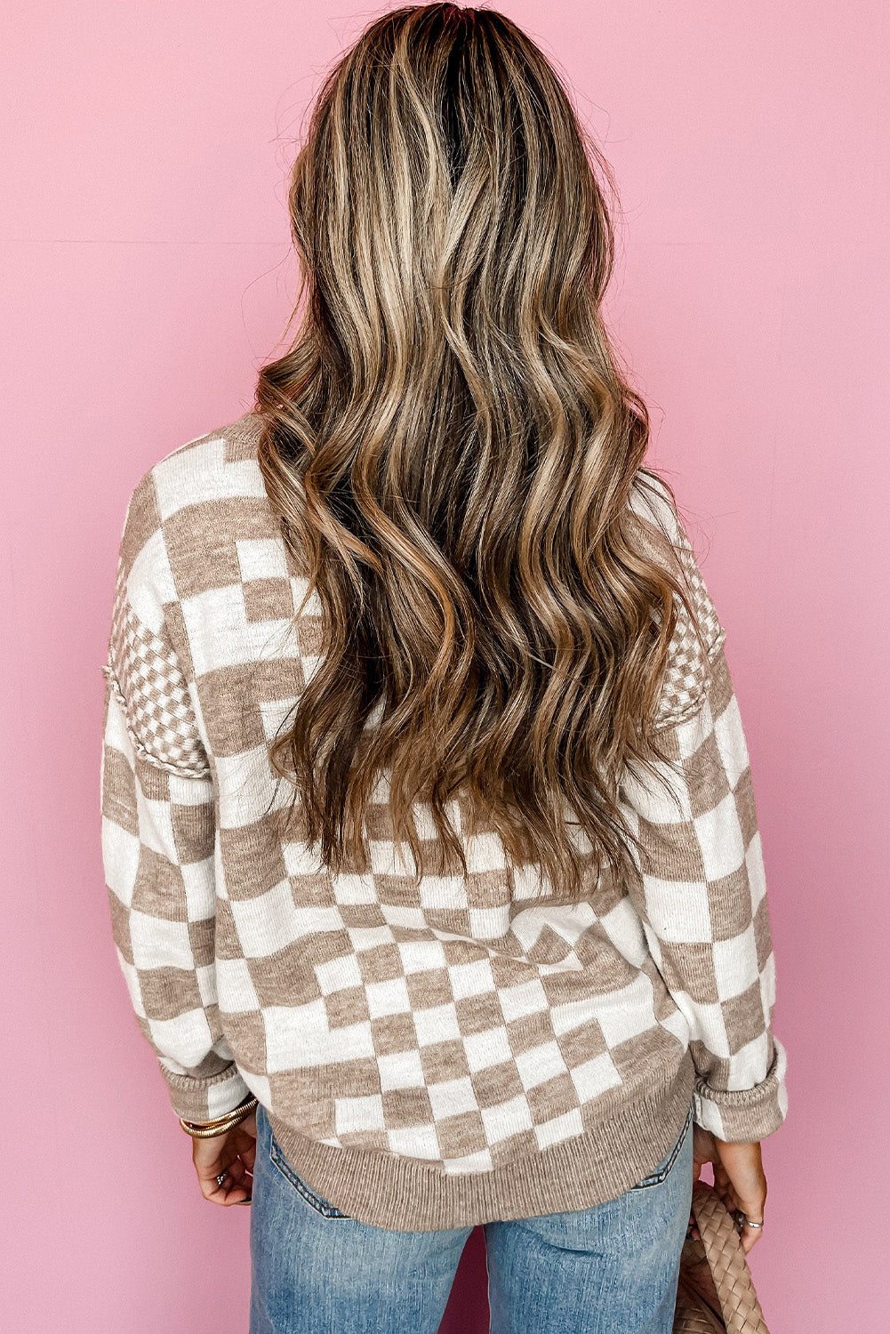 Khaki Checkered Print Sweater