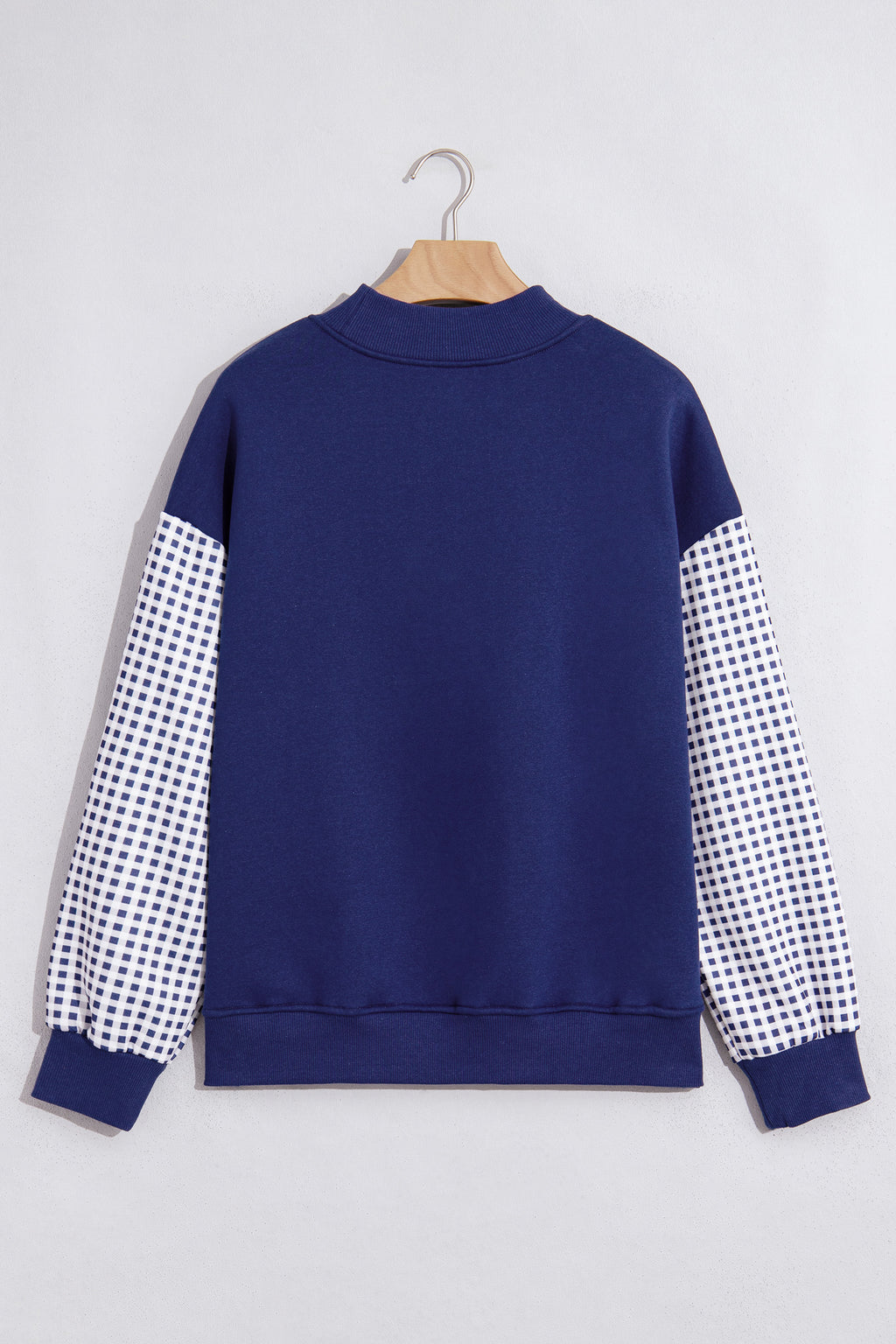 Russet Orange Plaid Sleeve Colorblock Loose Tunic Sweatshirt
