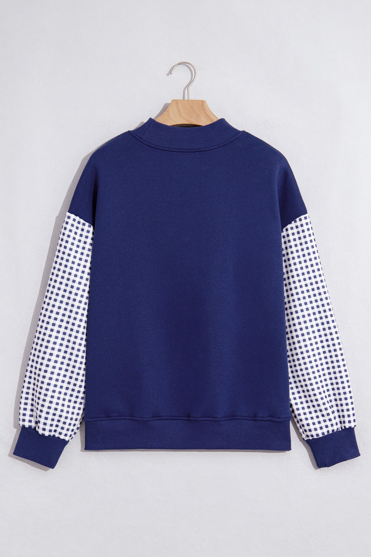 Russet Orange Plaid Sleeve Colorblock Loose Tunic Sweatshirt