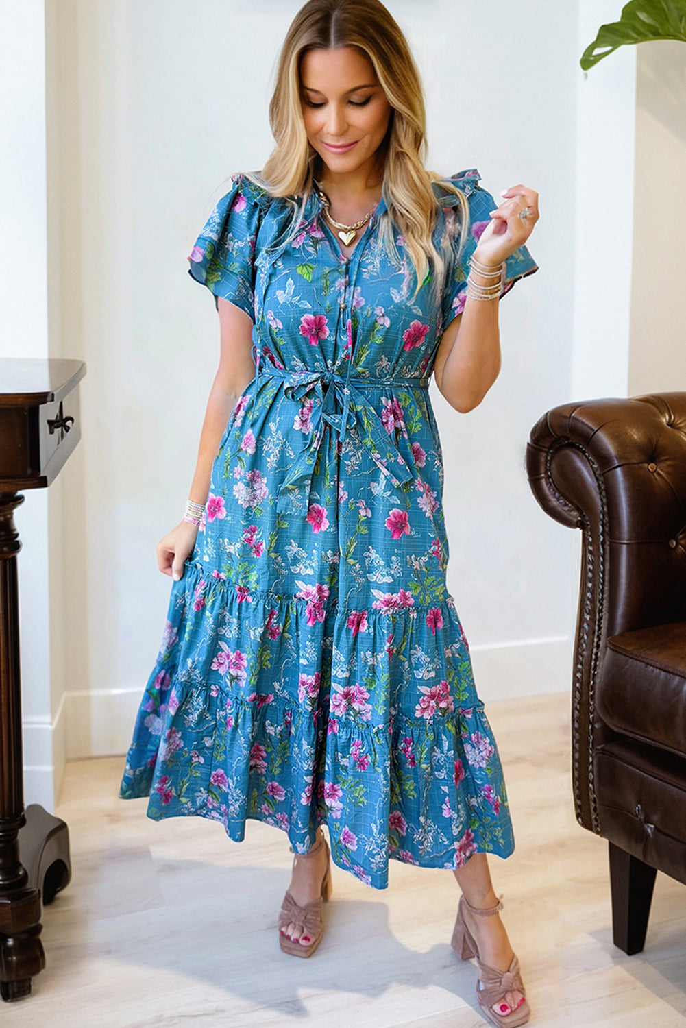 Blue Floral Long Dress