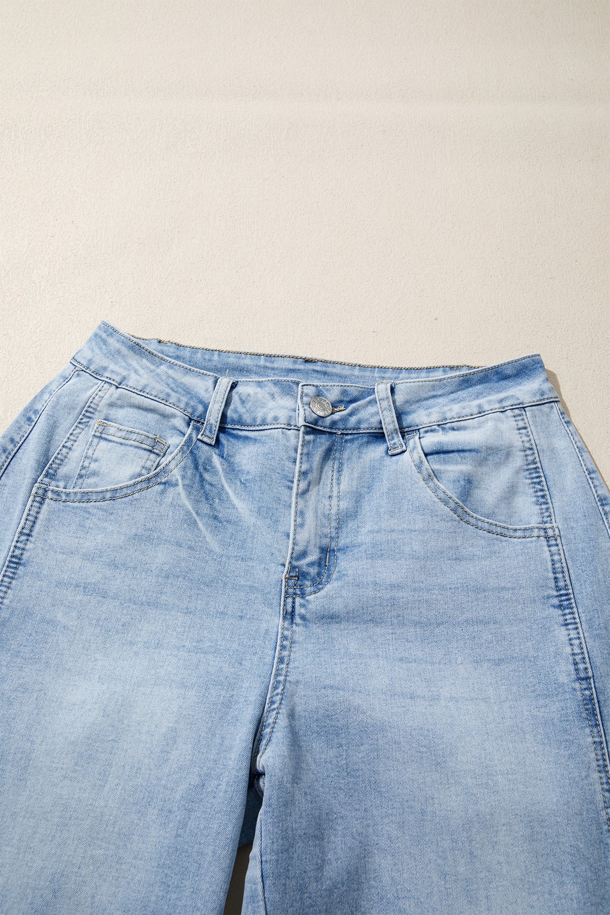 Sail Blue Raw Hem Turnup Loose Ankle-length Jeans