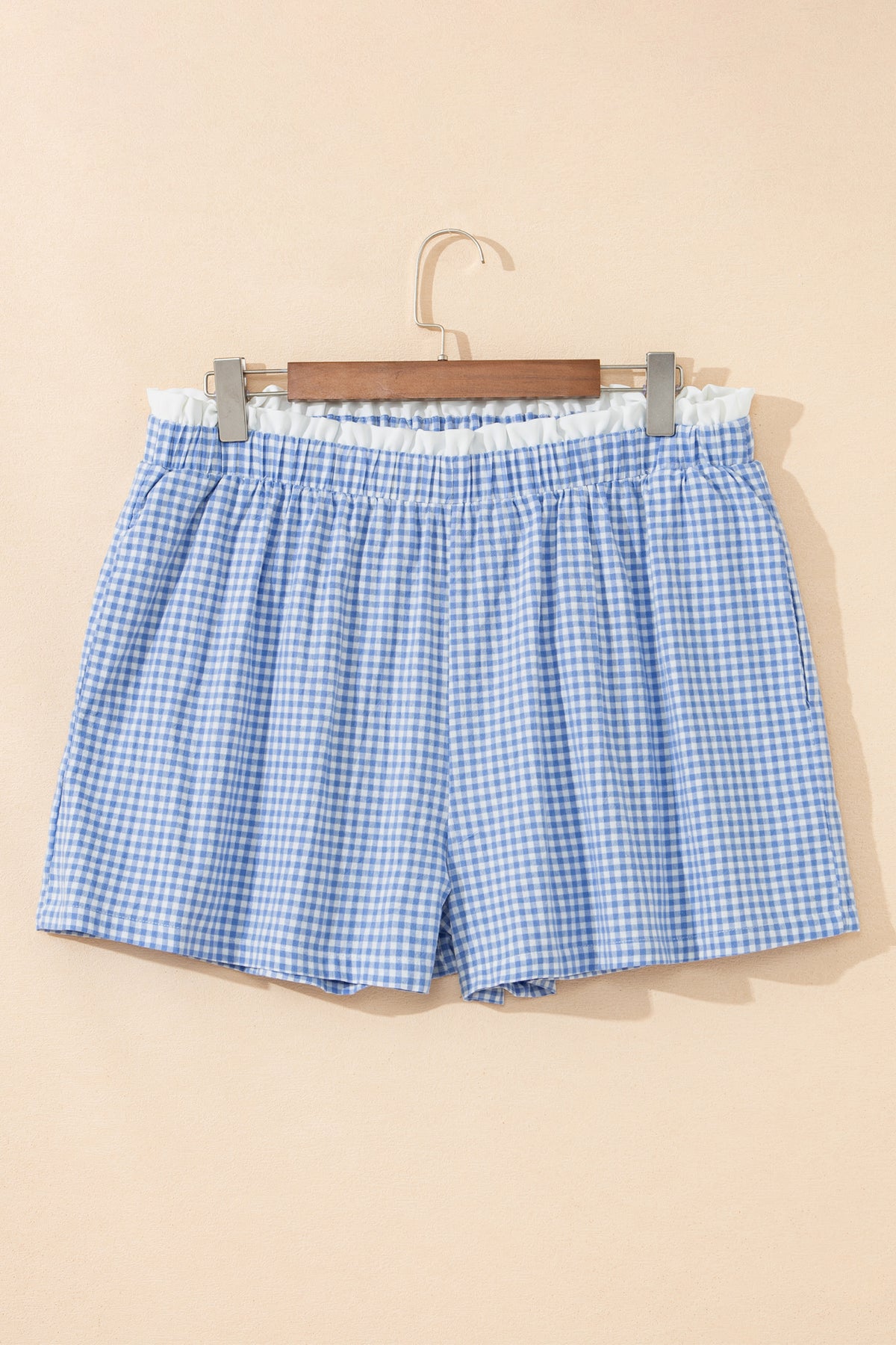 Pink Contrast Trim Plaid Print Plus Size Shorts