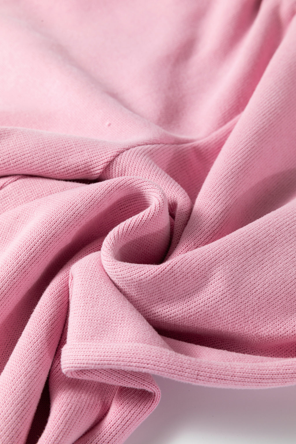 Pink Textured Knit High Neck Loose Tee Elastic Waist Loose Pant Set