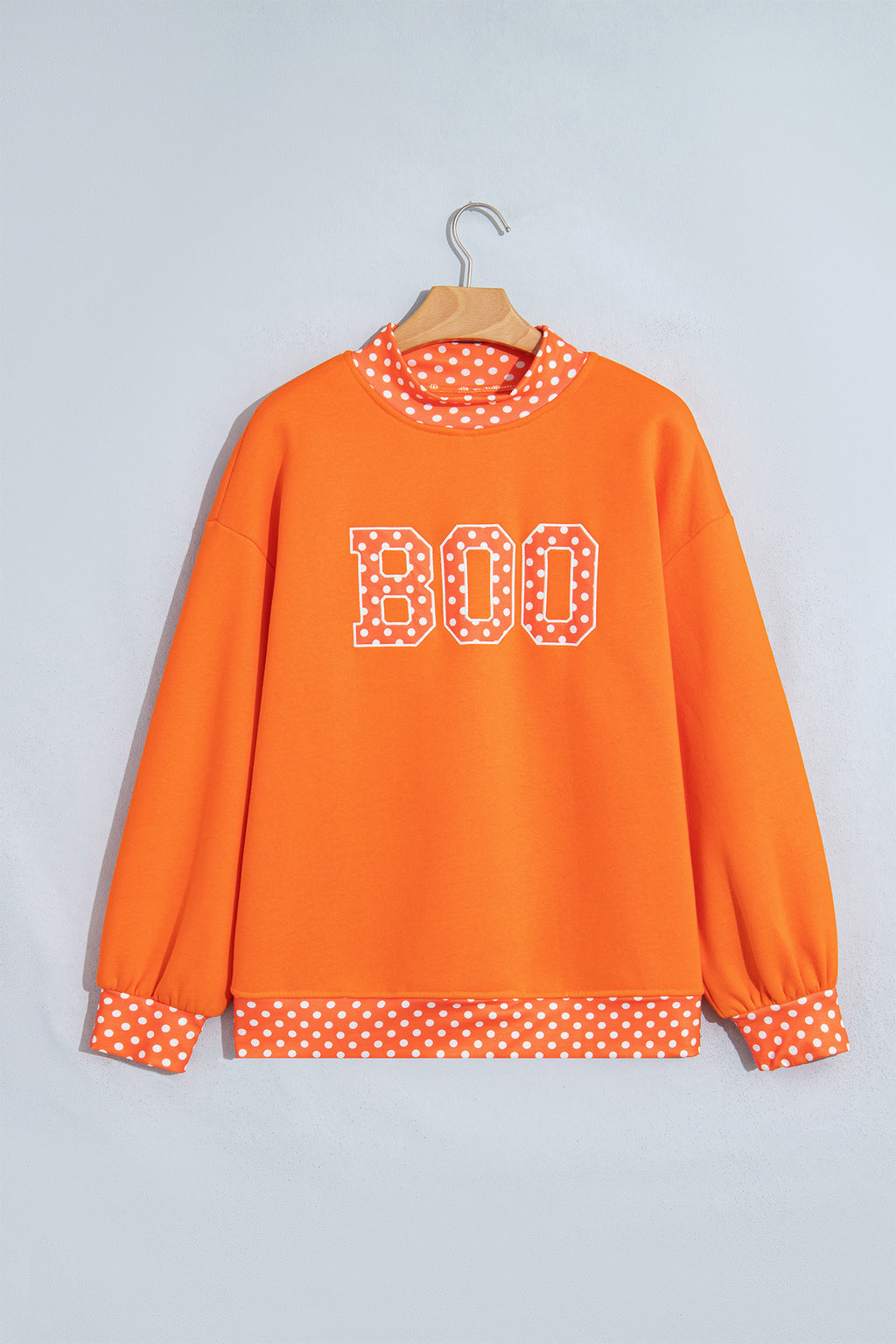 Sail Blue Polka Dot Letter Print Contrast Trim Mock Neck Sweatshirt