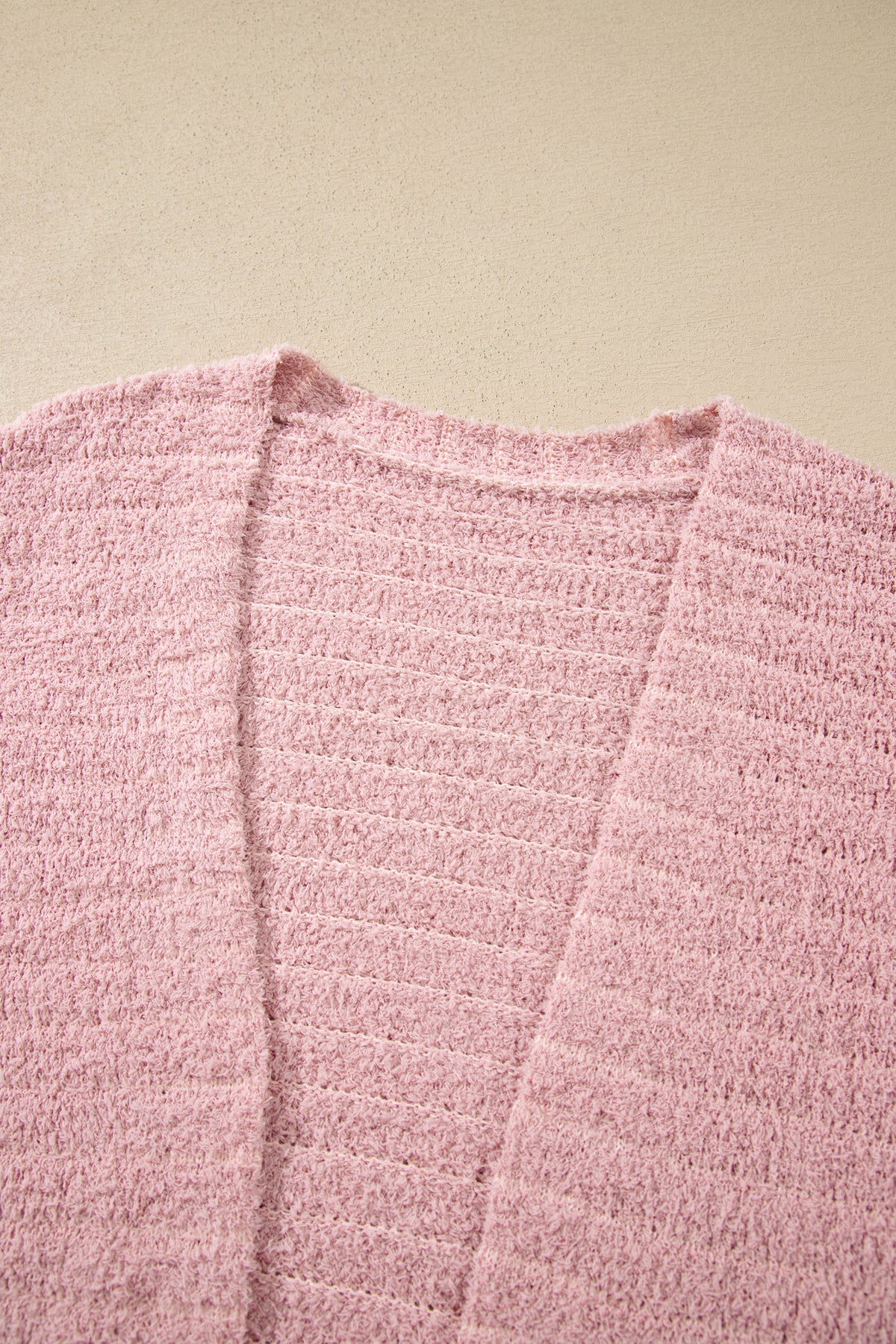 Light Pink Open Front Soft Fuzzy Ribbed Sweater Cardigan