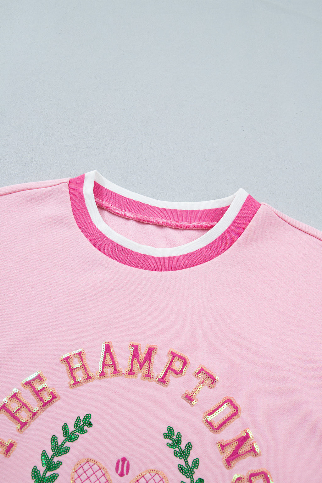 Pink Embroidered Tennis Pullover Sweatshirt