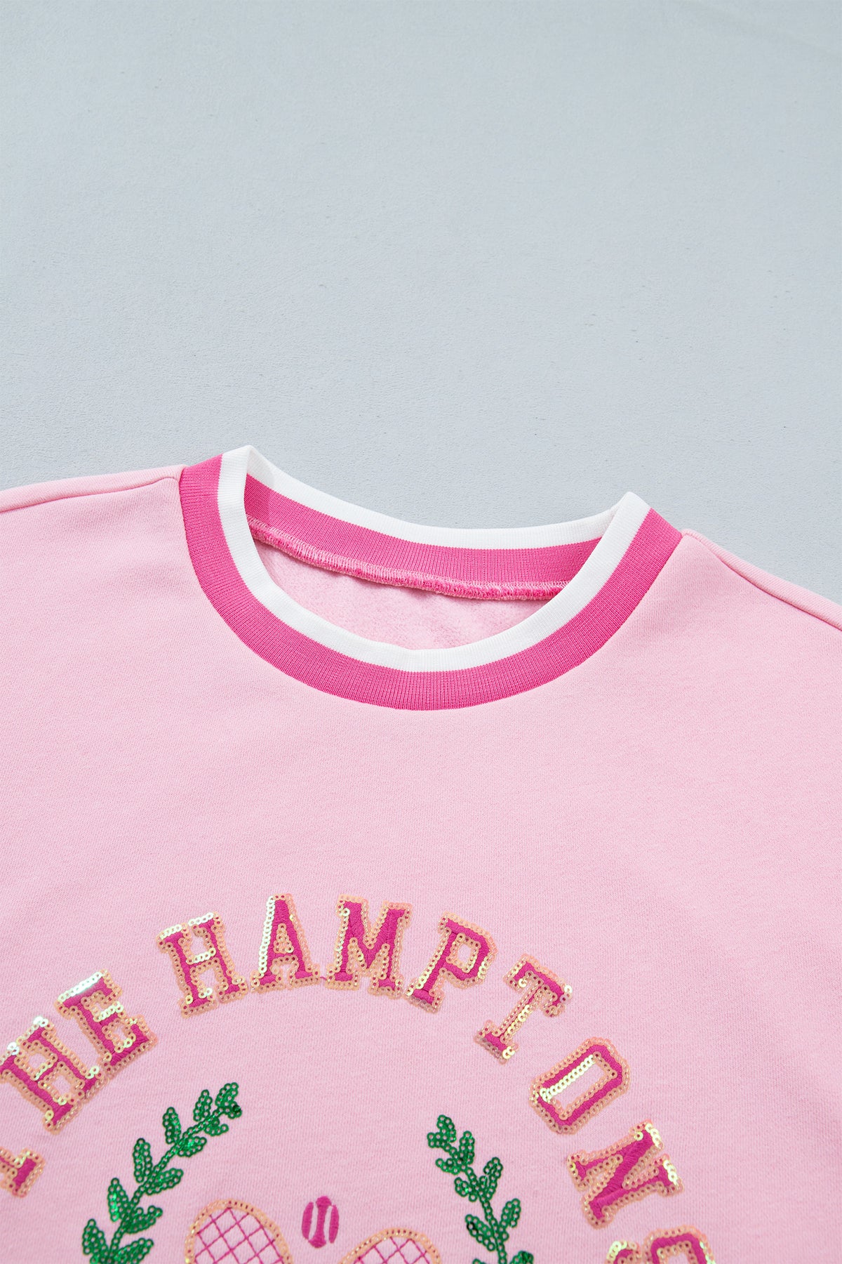 Pink Embroidered Tennis Pullover Sweatshirt
