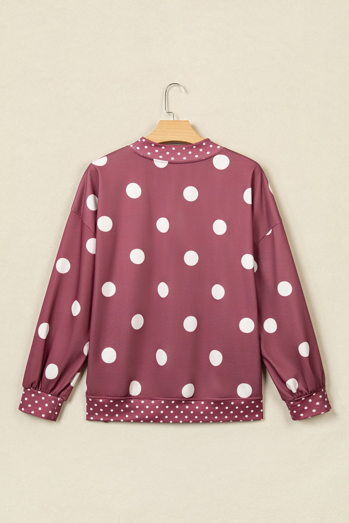Red Polka Dot Print Contrast Detail Oversized Tunic Sweatshirt