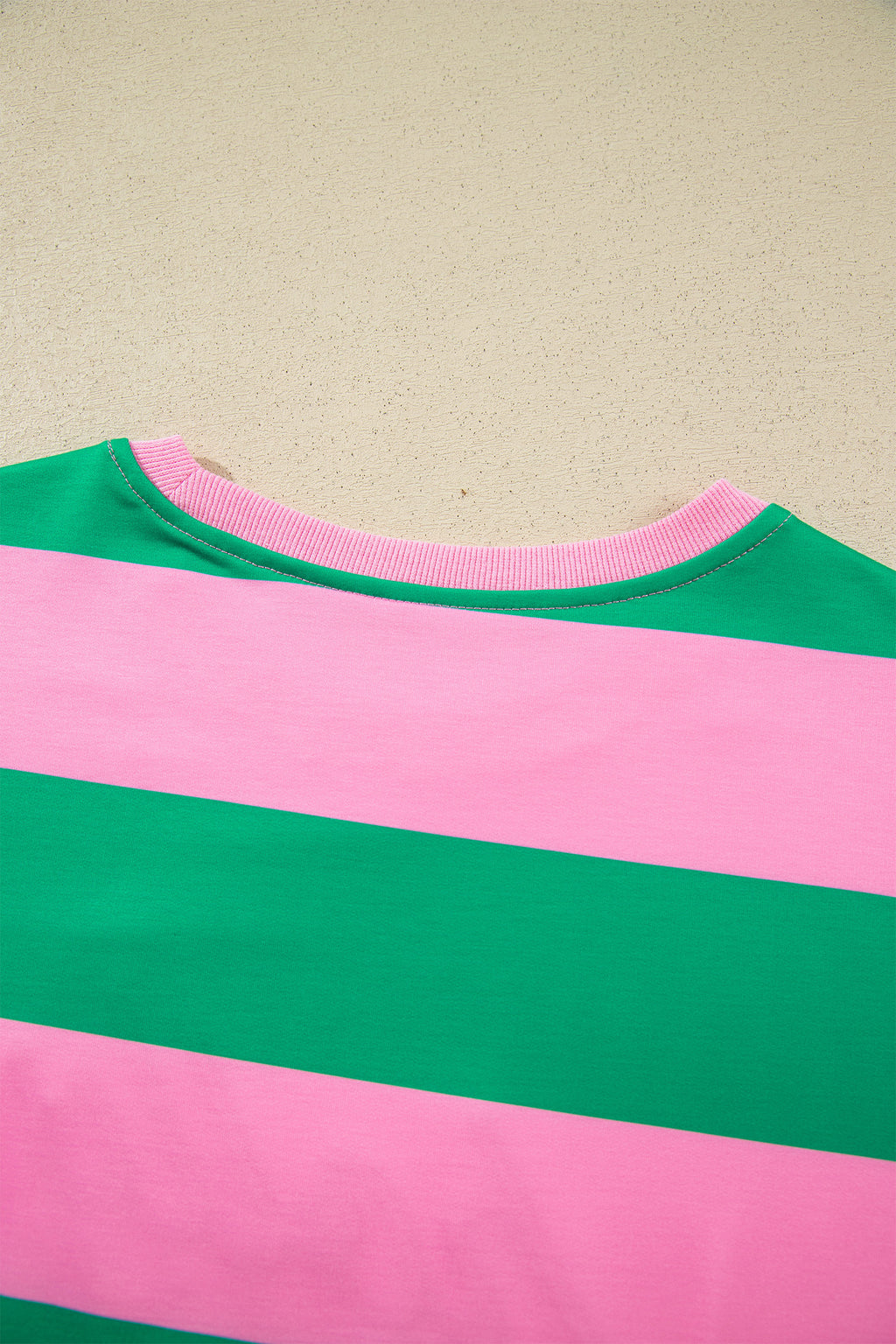 Green Stripe holly jolly Letter Embroidered Pullover Sweatshirt