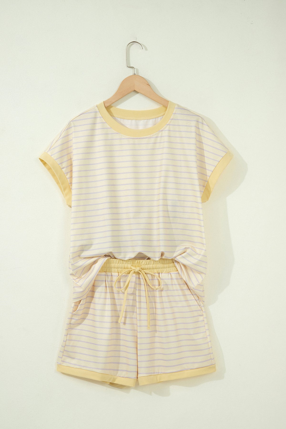 Yellow Stripe Relaxed Tee Drawstring Shorts 2pcs Outfit